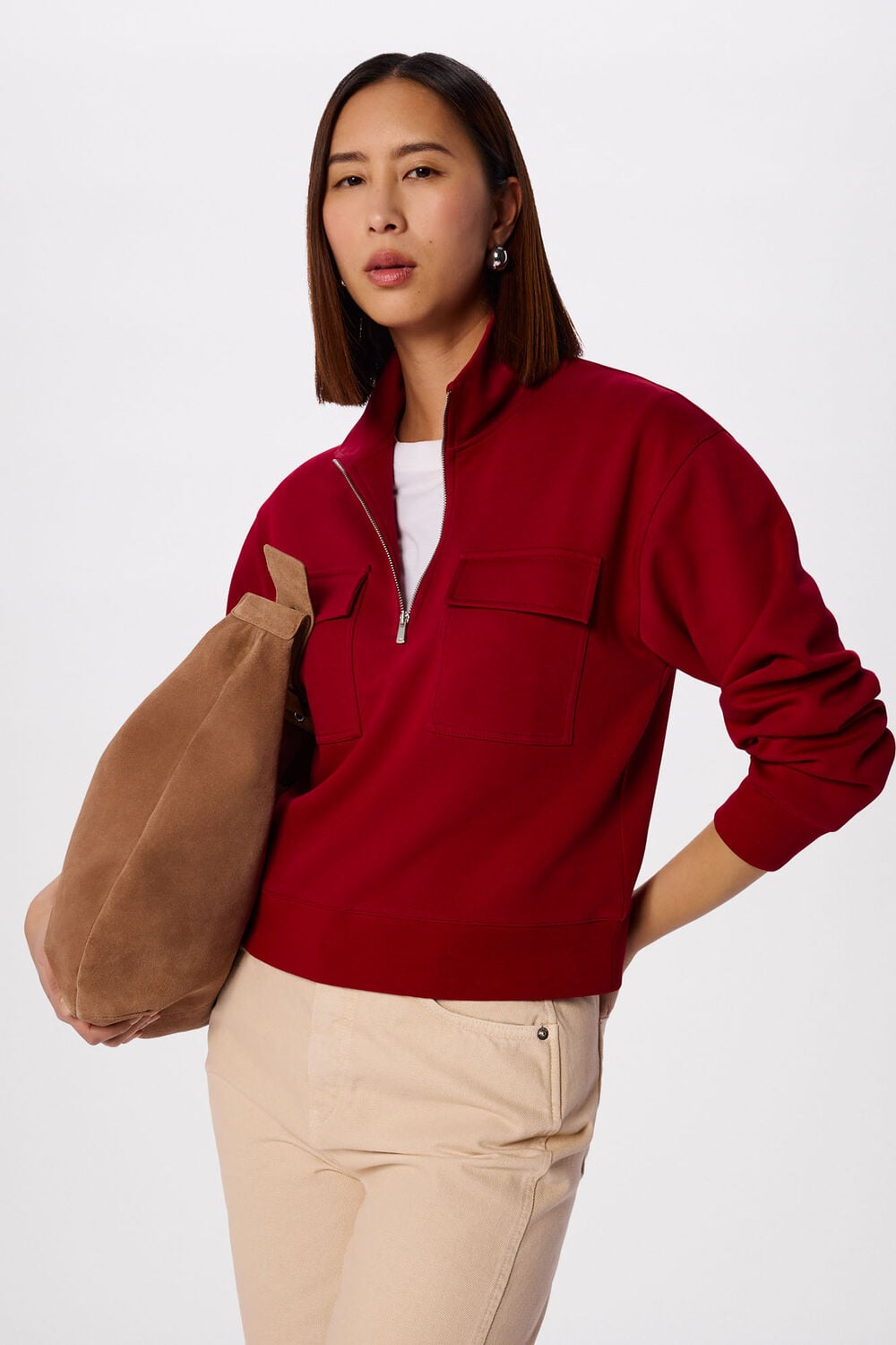 Dark Red Funnel Quarter Zip Sweat