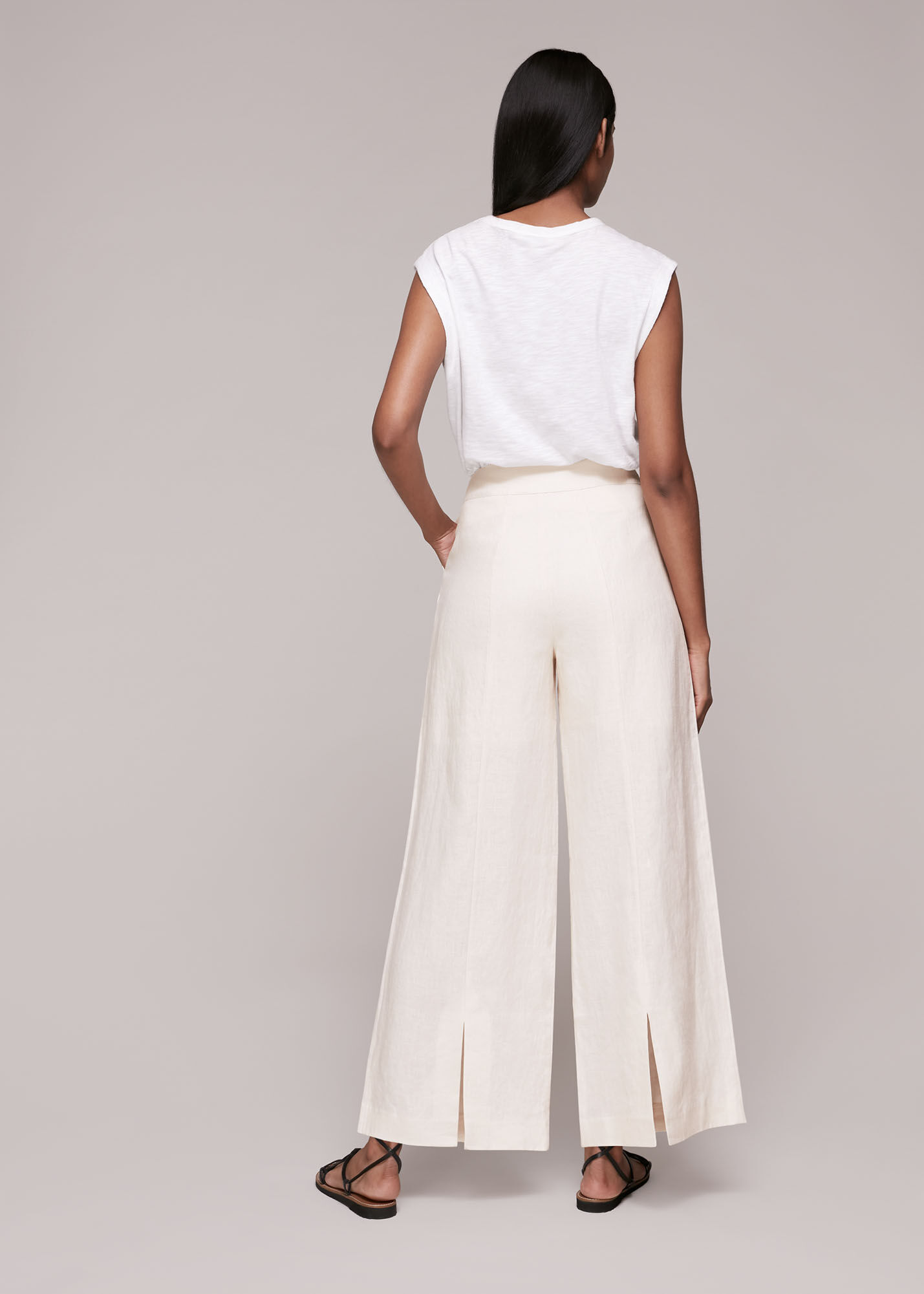 Neutral Nina Wide Leg Linen Trouser | WHISTLES | Whistles US |
