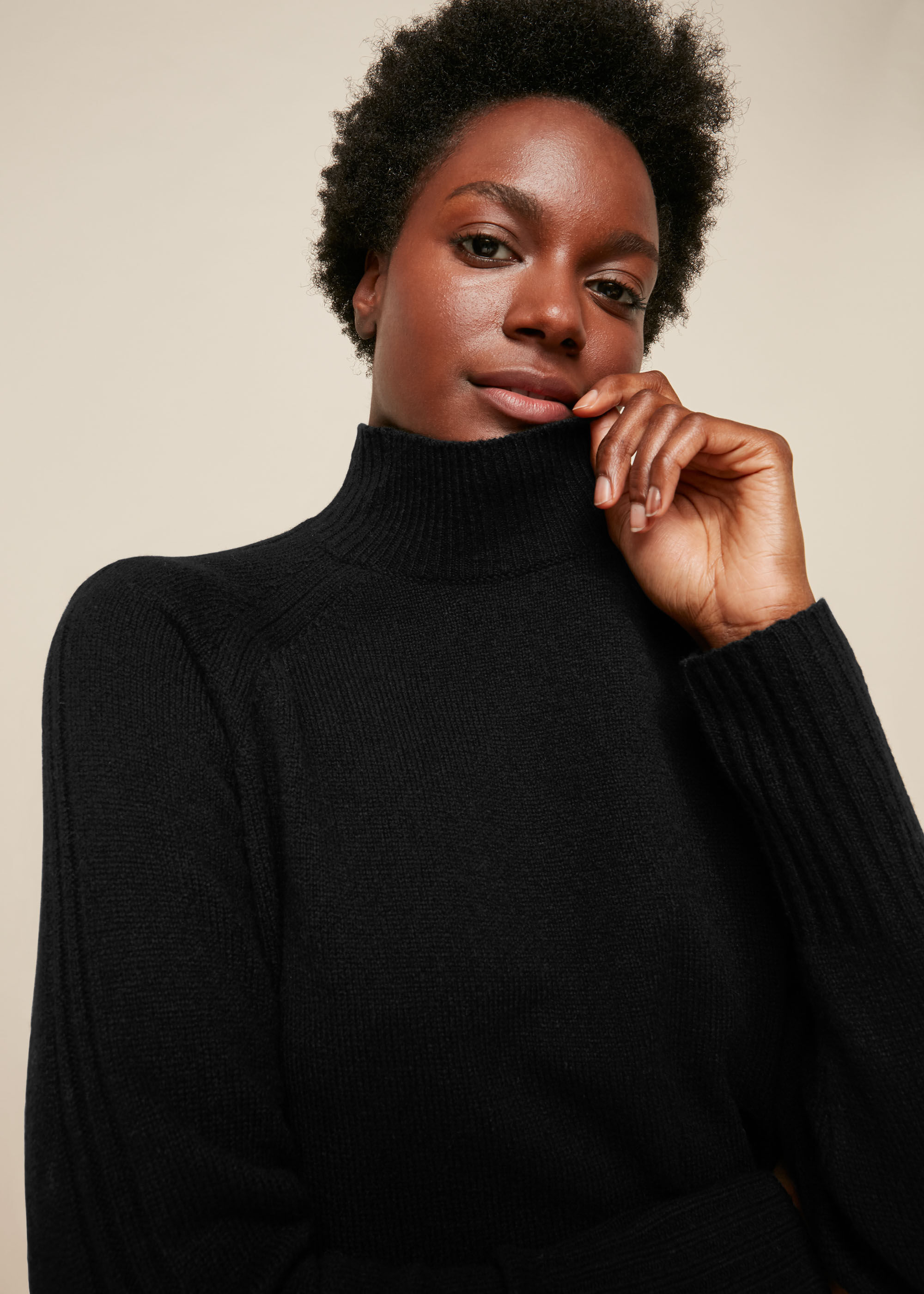 Black Funnel Neck Wool Knit Dress WHISTLES Whistles UK