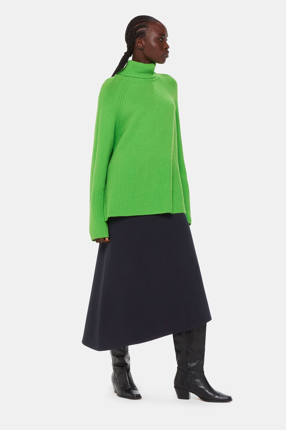 Navy Petite Ottoman Rib Curved Hem Skirt