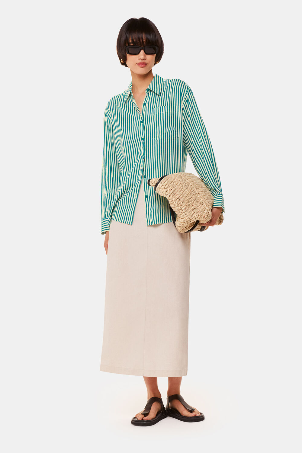 Green Stripe Linen Blend Shirt