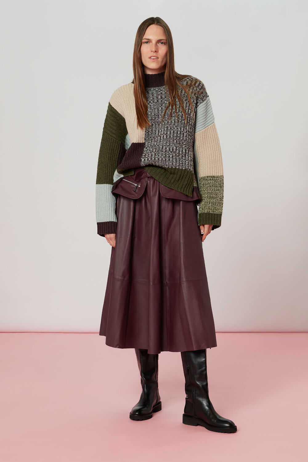 Belt Detail Leather Skirt