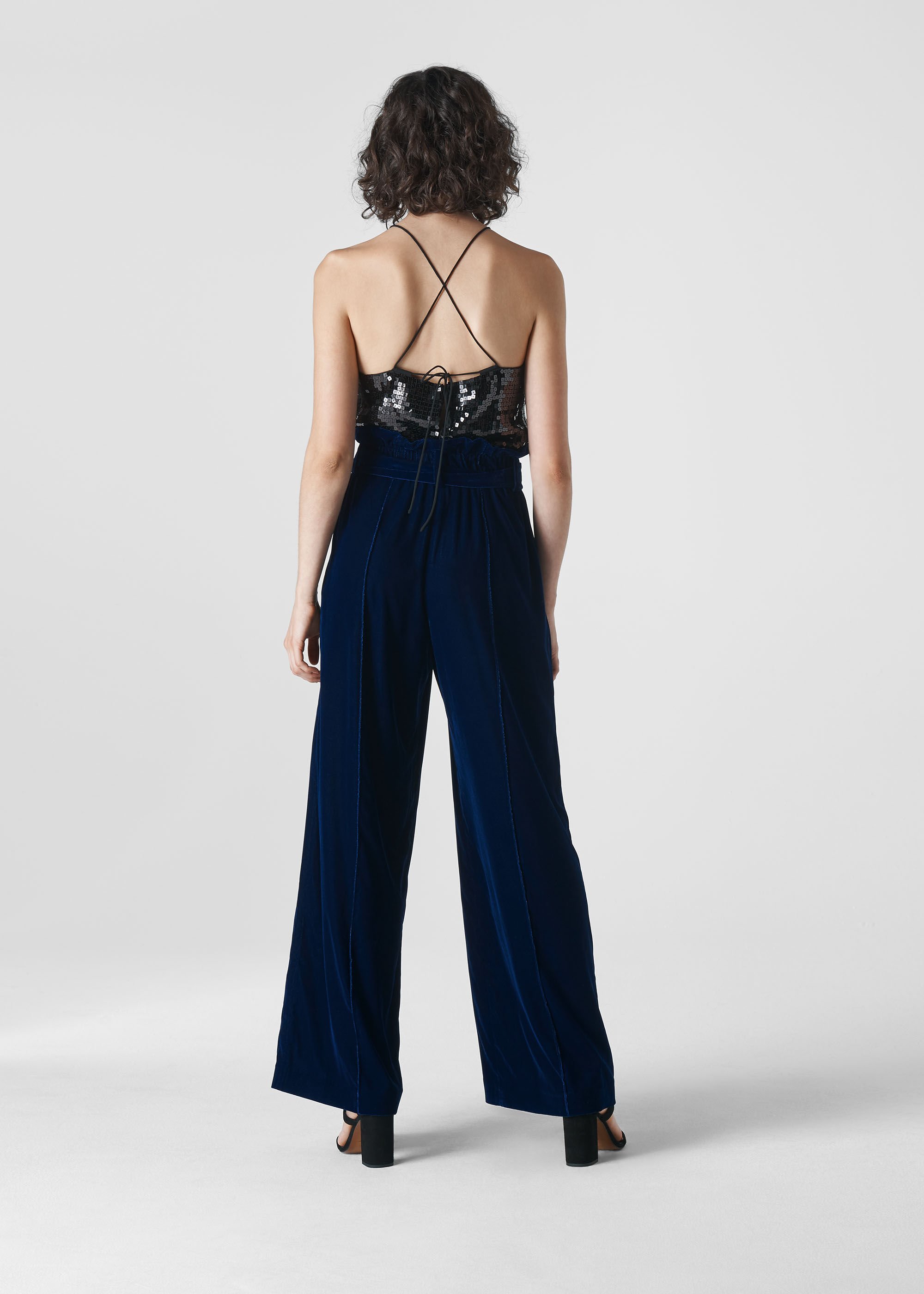 Whistles blue velvet jumpsuit shop