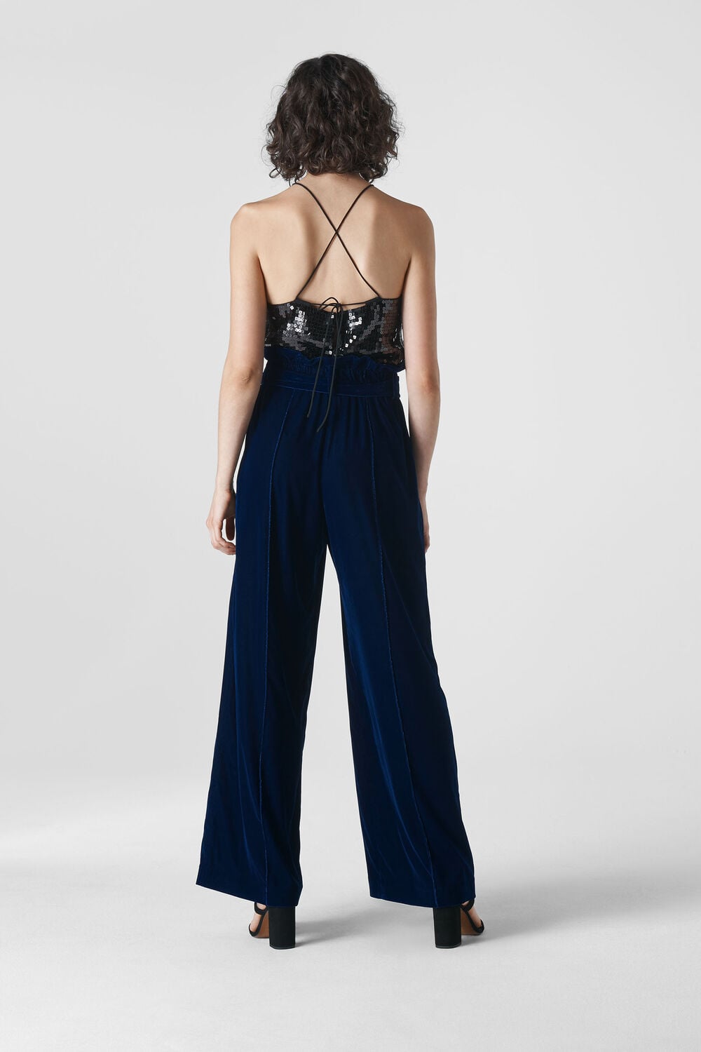 Tie Waist Velvet Trouser Blue