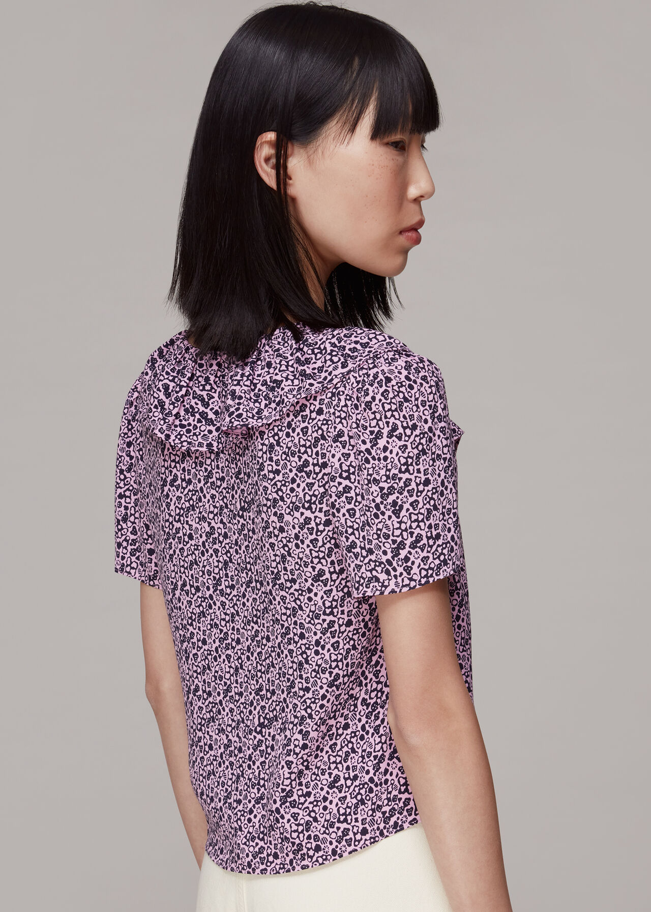 Flower Stamp Frill Blouse