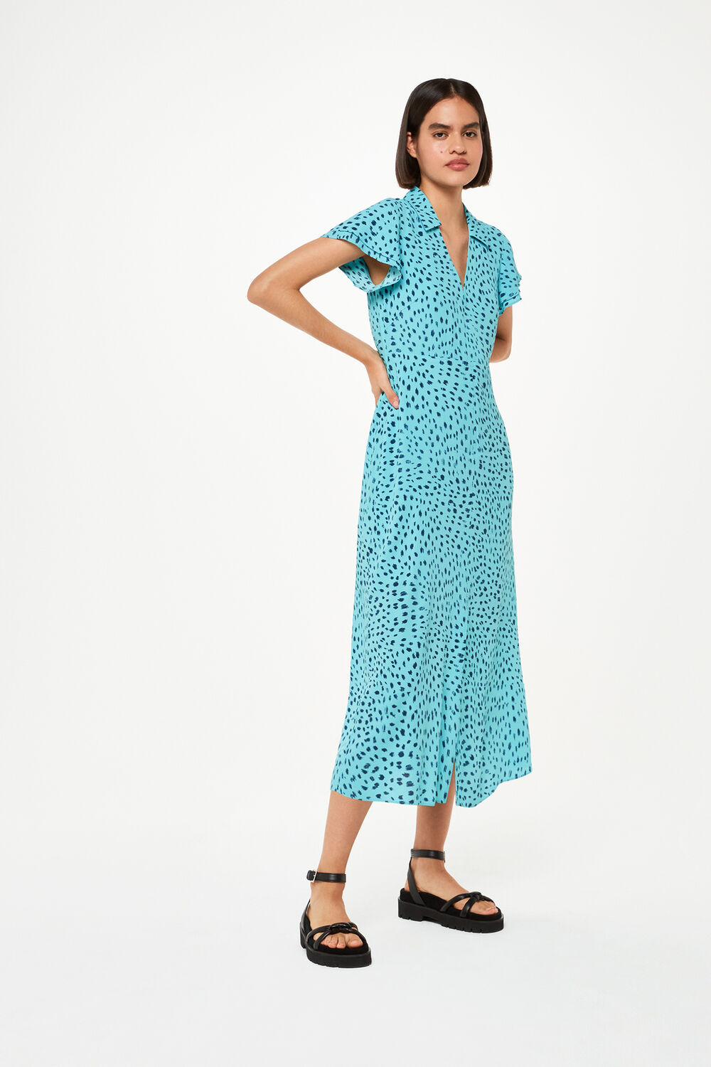 Blue Nina Speckled Spot Midi Dress