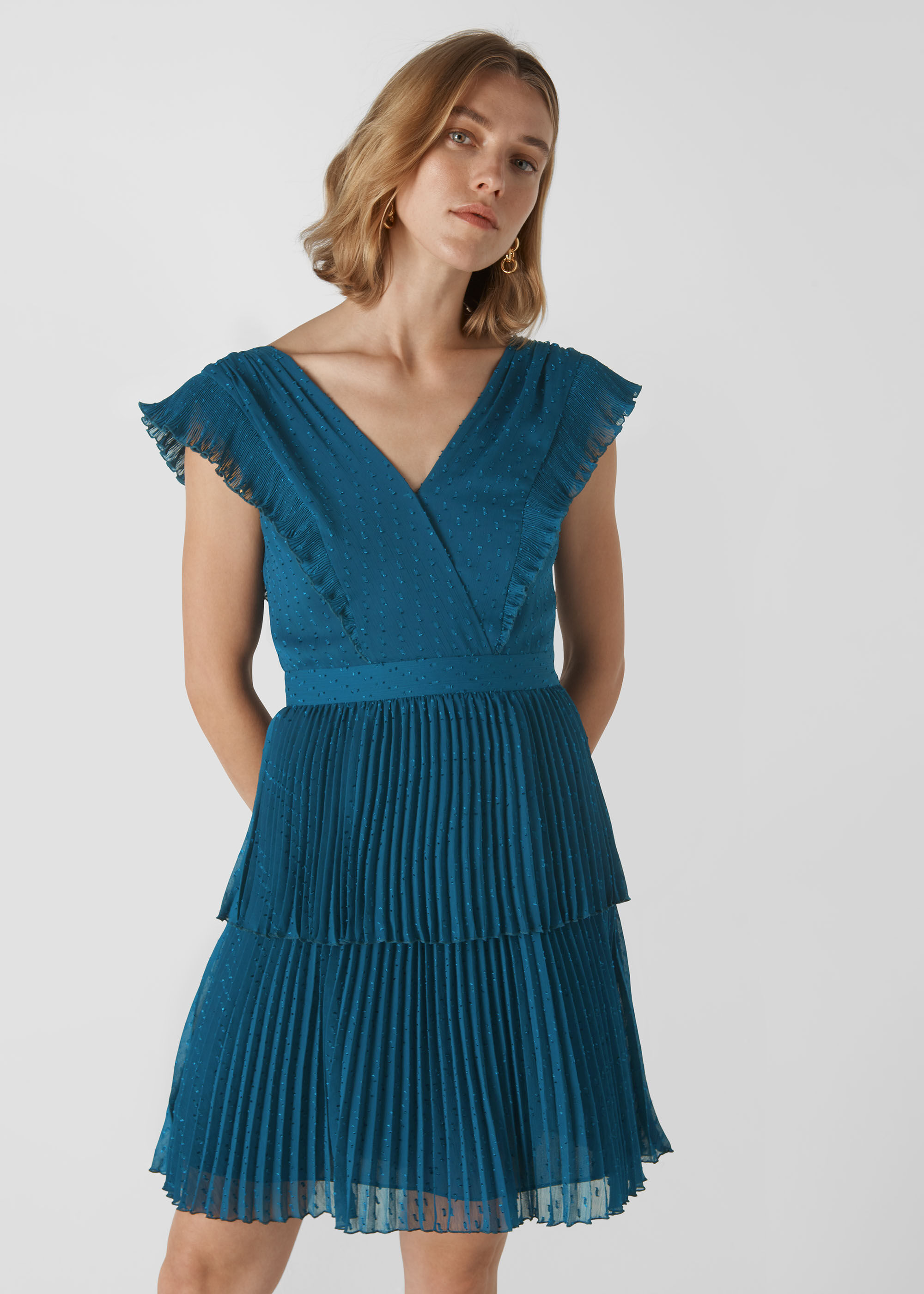Teal Penelope Tiered Dobby Dress