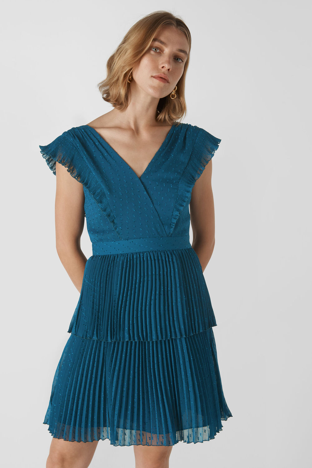 Penelope Tiered Dobby Dress Teal