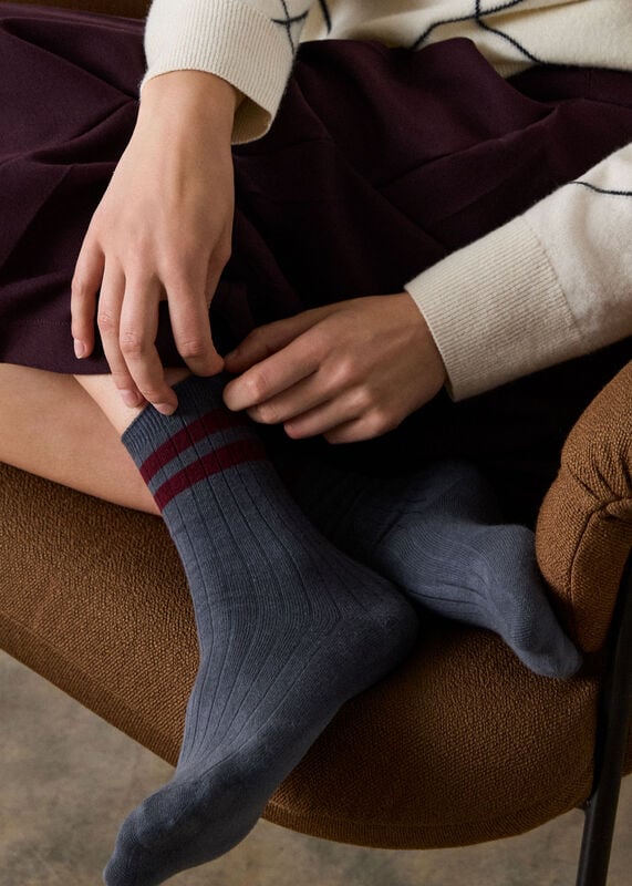 Grey Striped Ribbed Socks