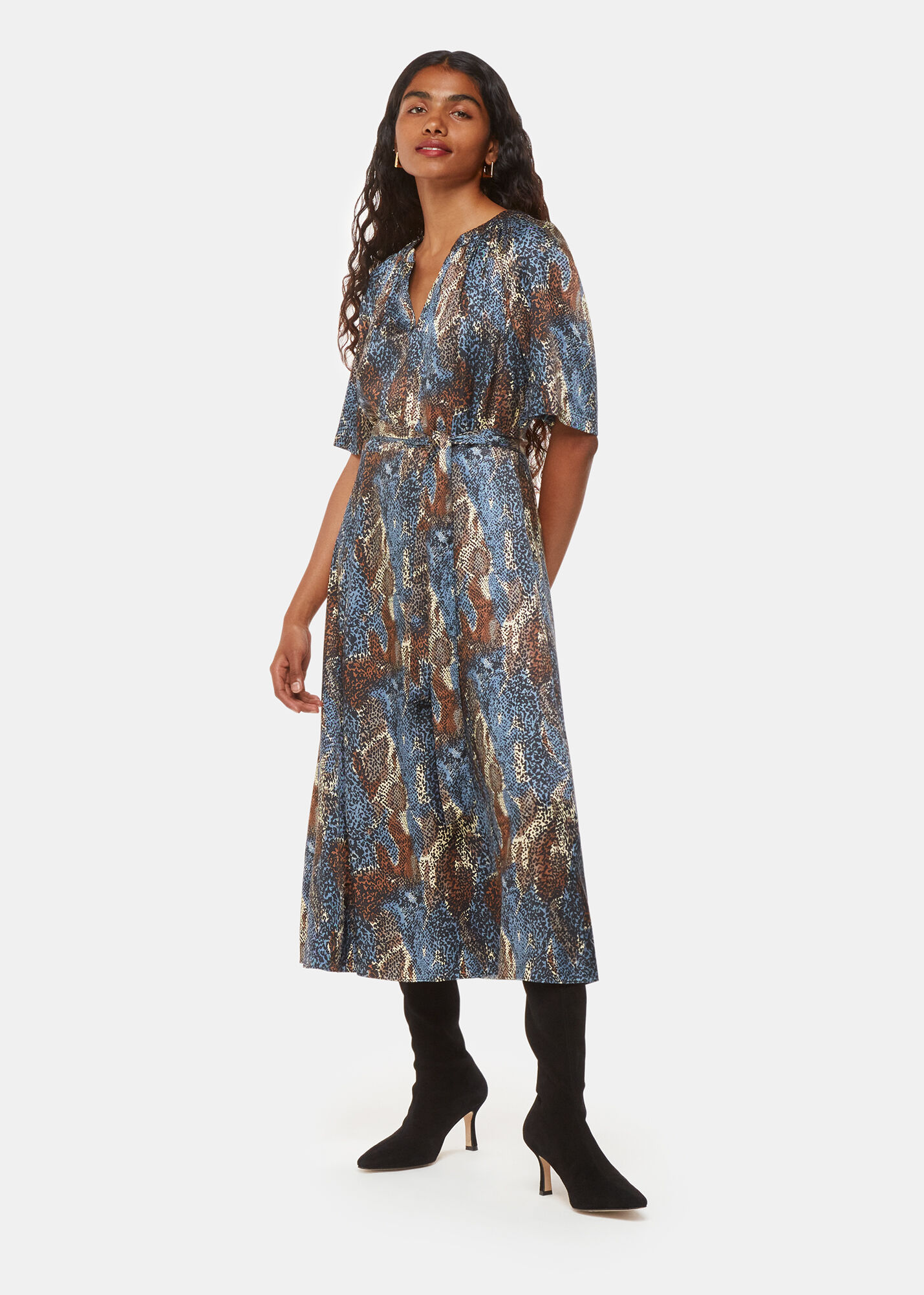 Black/Multi Marlow Dashed Snake Dress | WHISTLES | Whistles UK |