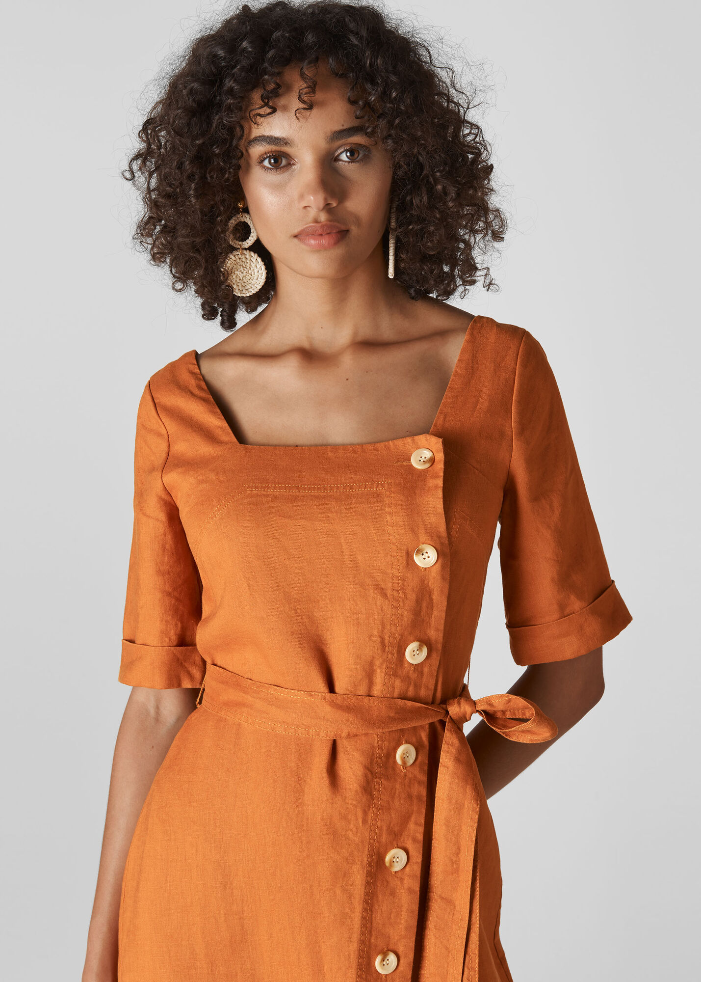 Rust Ambika Linen Dress WHISTLES Whistles UK