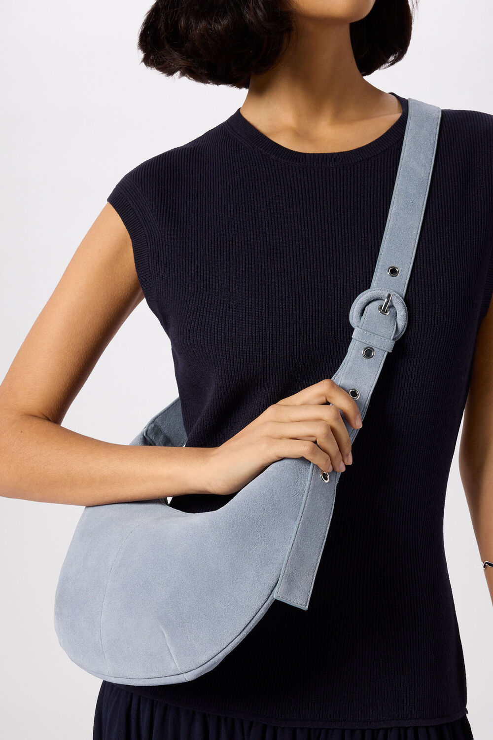 Blue Small Sia Suede Crossbody Bag