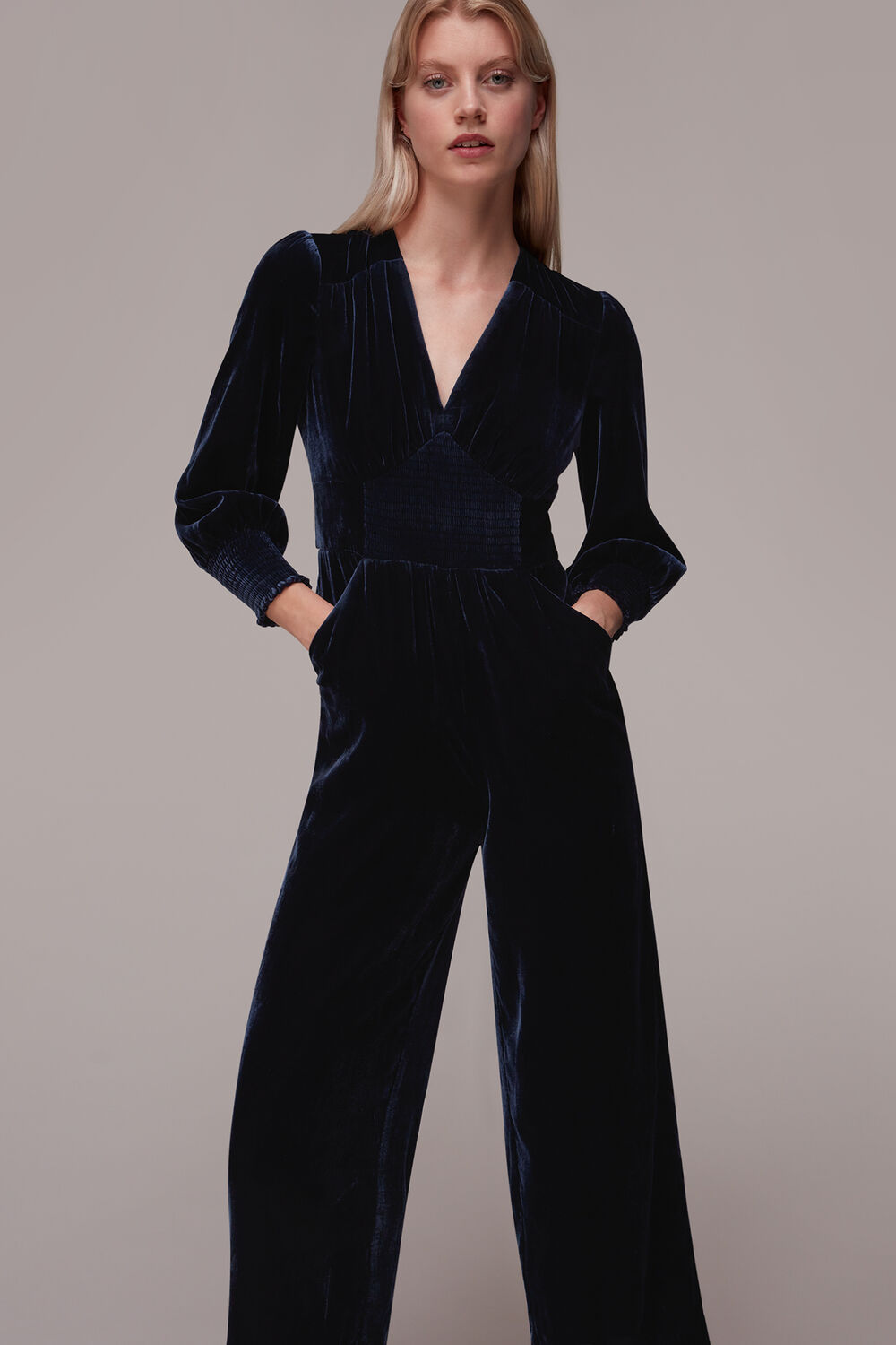 Maisey Shirred Velvet Jumpsuit