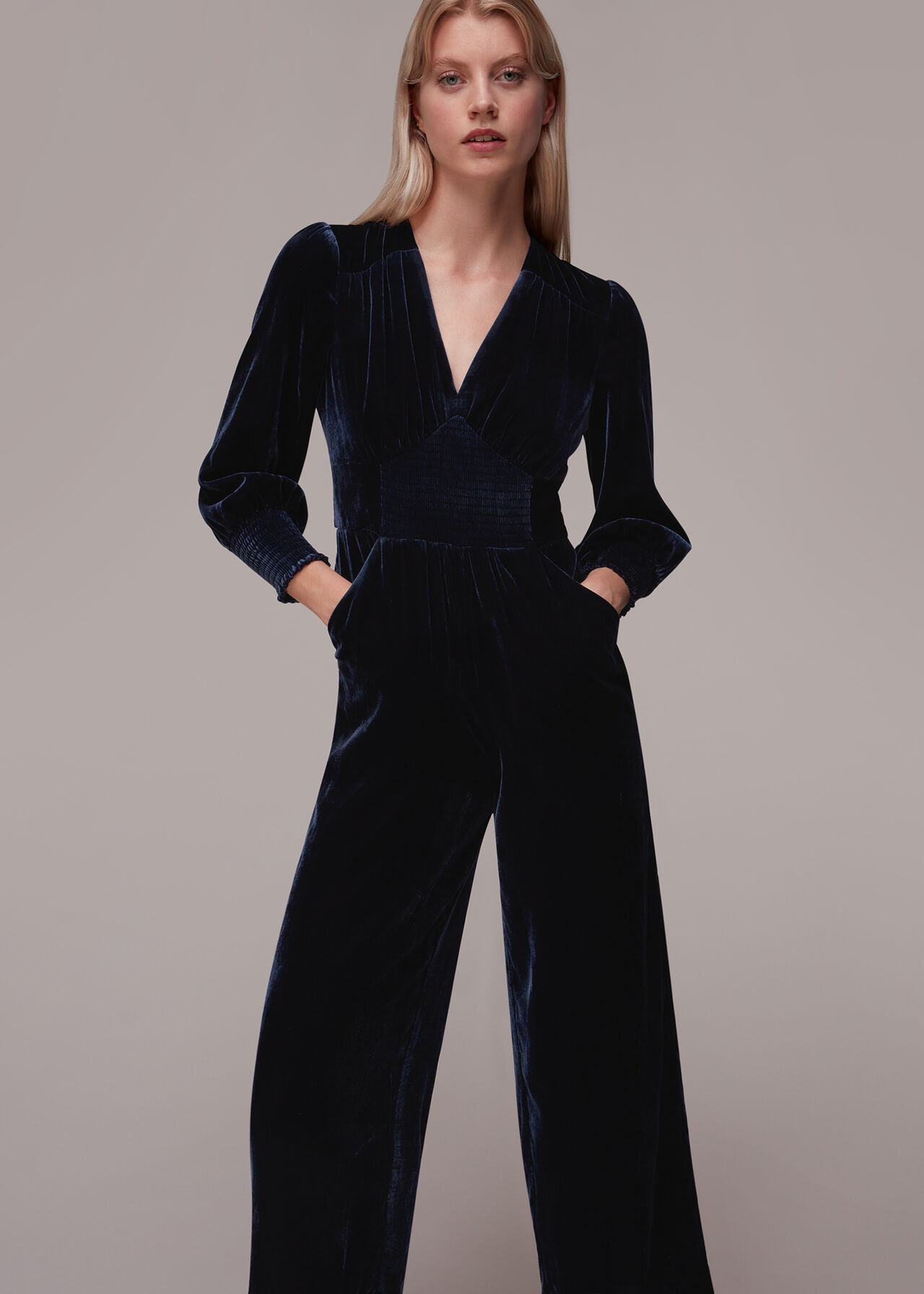 Maisey Shirred Velvet Jumpsuit