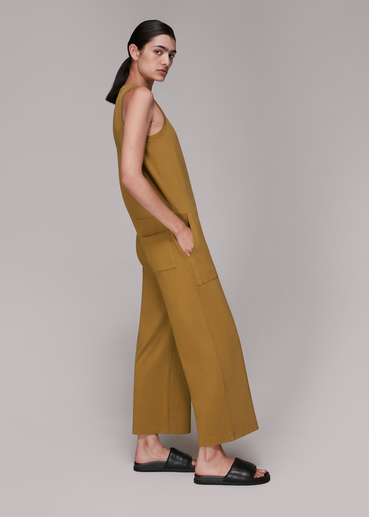 Khaki Jersey Button Front Jumpsuit WHISTLES