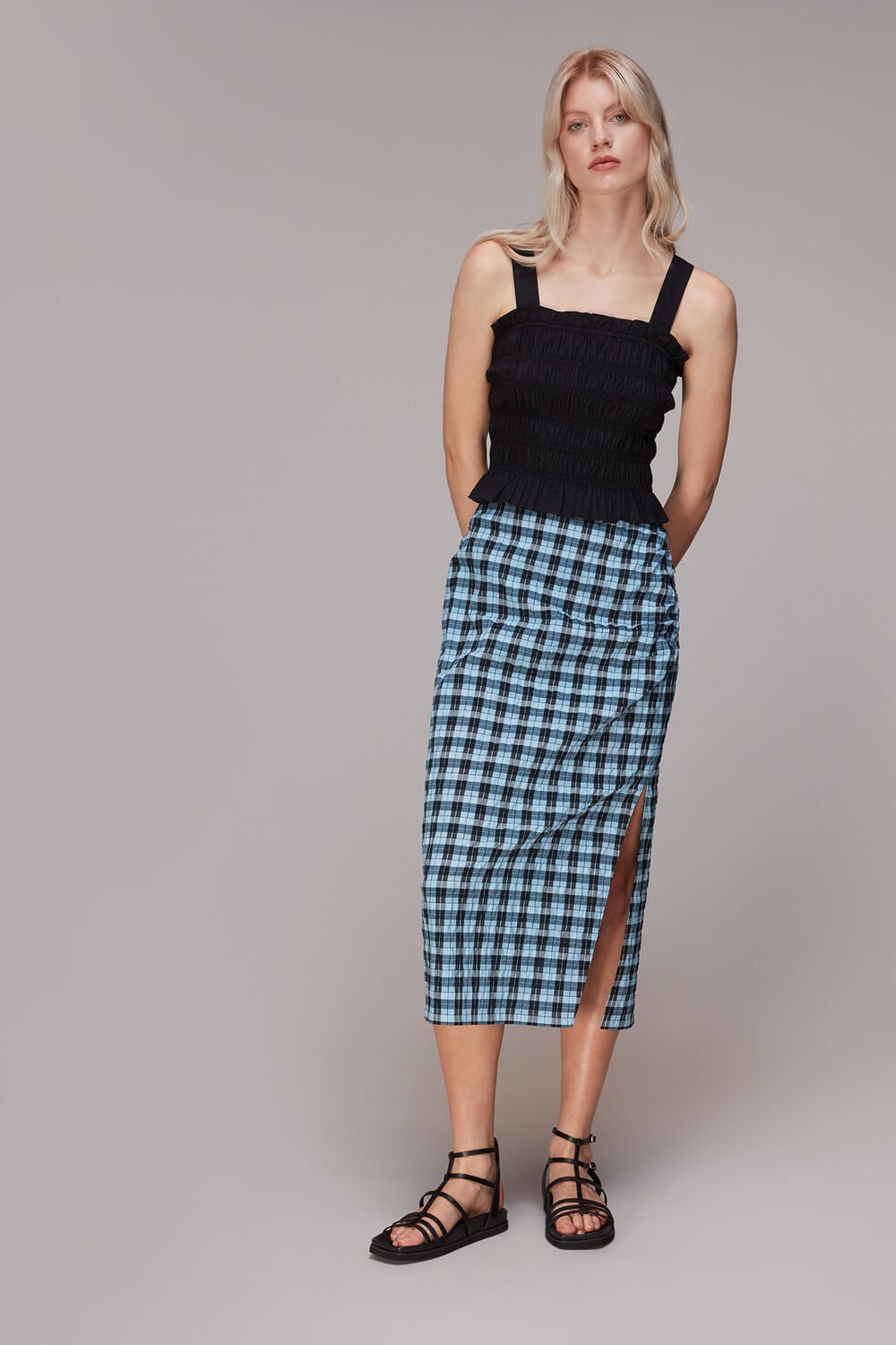 Gingham Ruched Front Skirt