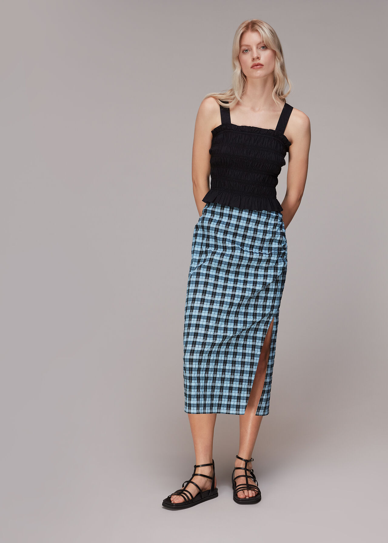 Gingham Ruched Front Skirt