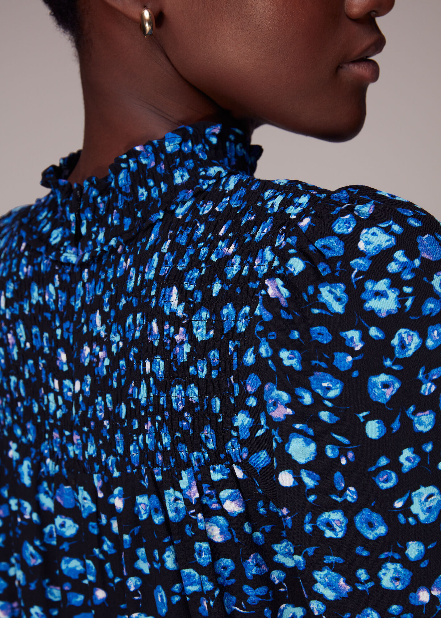 Blue/Multi Blurred Floral Trapeze Dress WHISTLES Whistles ROW