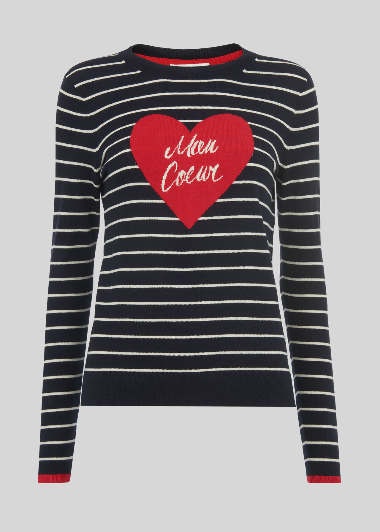 Whistles Mon Coeur Heart Stripe Knit