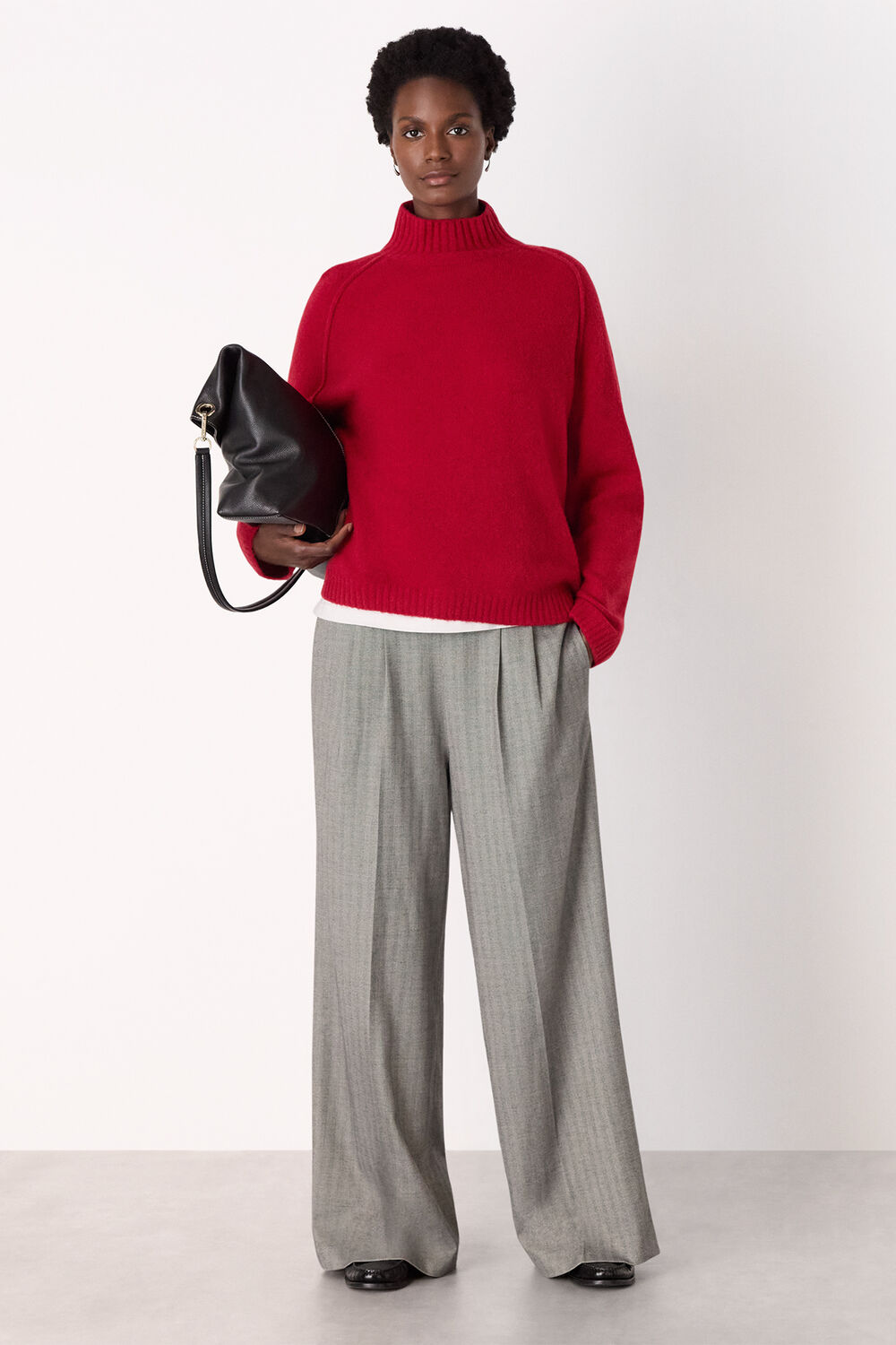 Red Wool Mix Split Funnel Knit