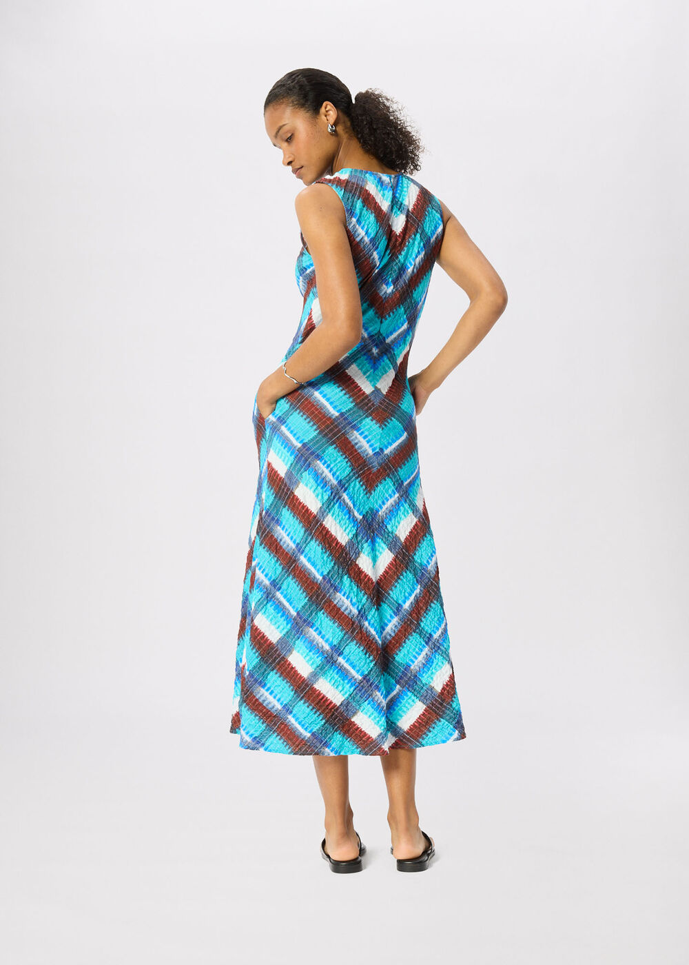 Petite Checked V Neck Textured Dress