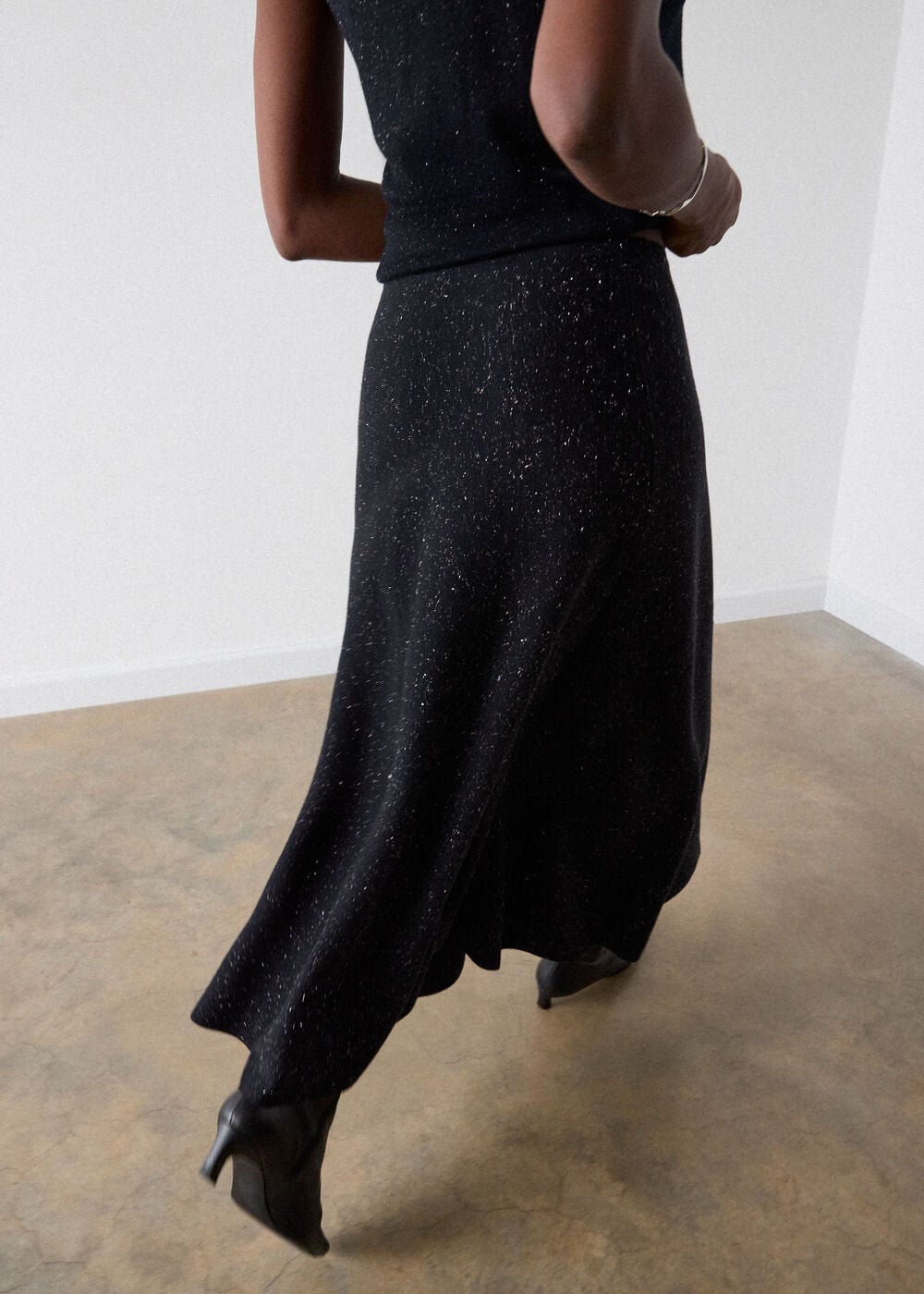 Black Annie Sparkle Knit Midi Skirt