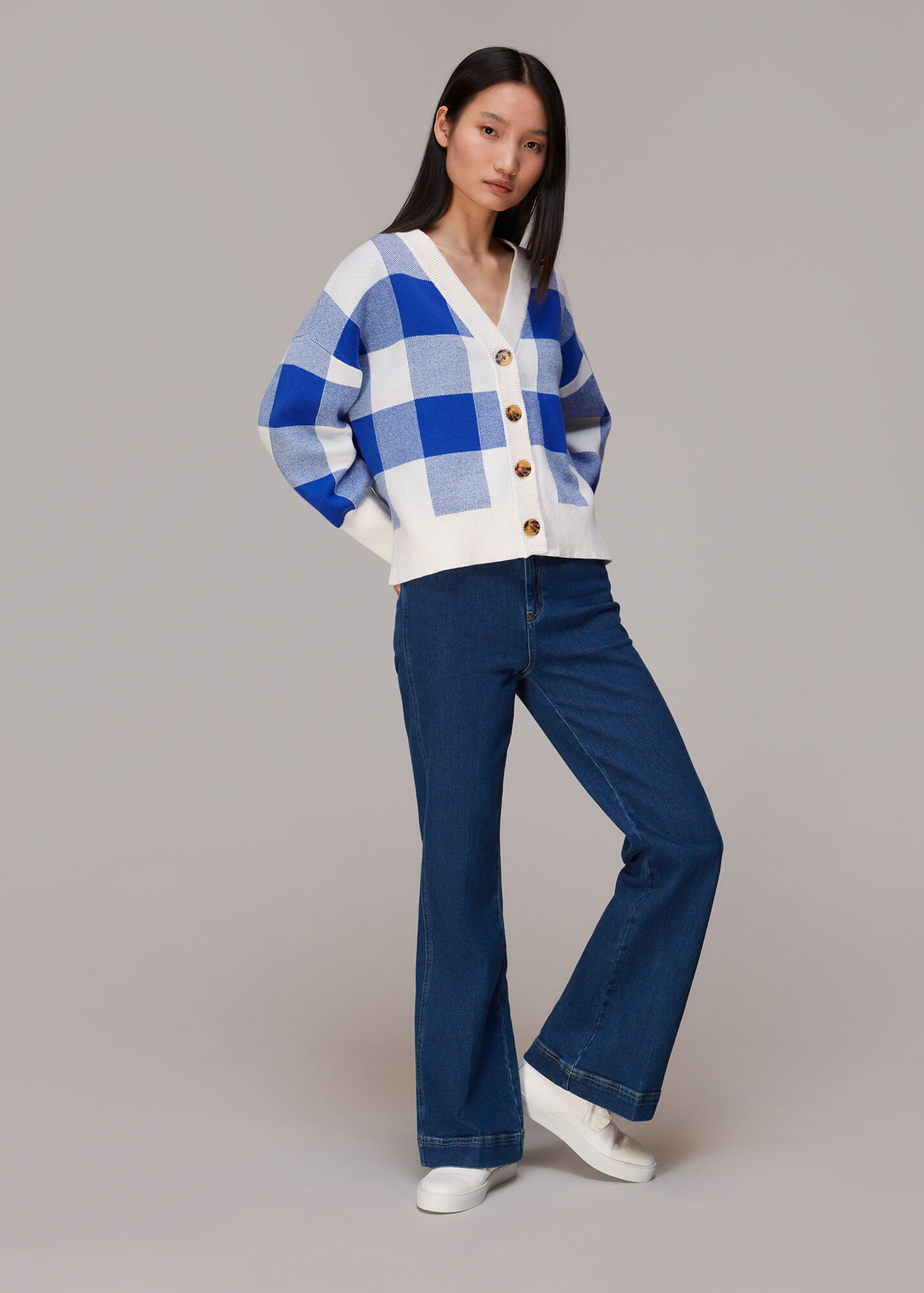 Blue/Multi Suki Checked Cardigan WHISTLES