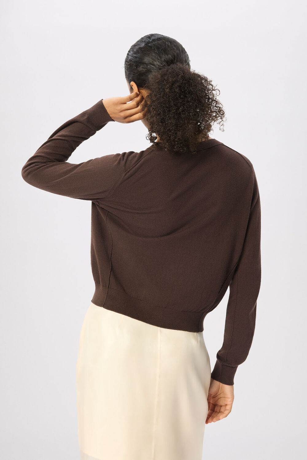 Chocolate V Neck Linen Cardigan