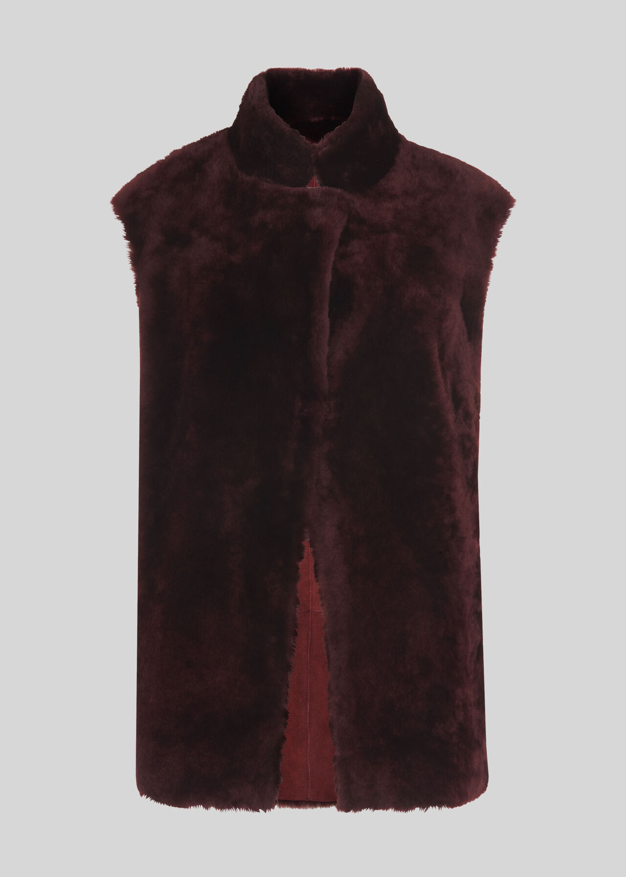 Meri Longline Sheepskin Gilet, Burgundy WHISTLES Whistles ROW