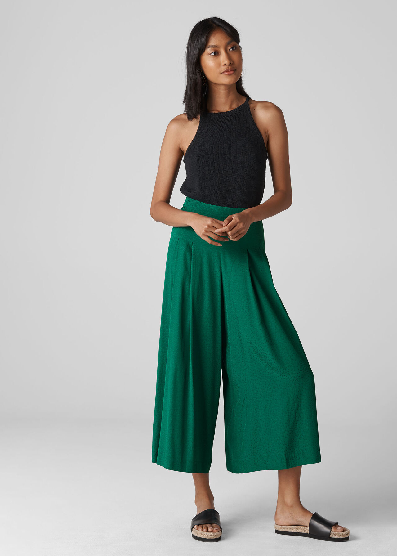 Jacquard Spot Pleated Wide Leg Green