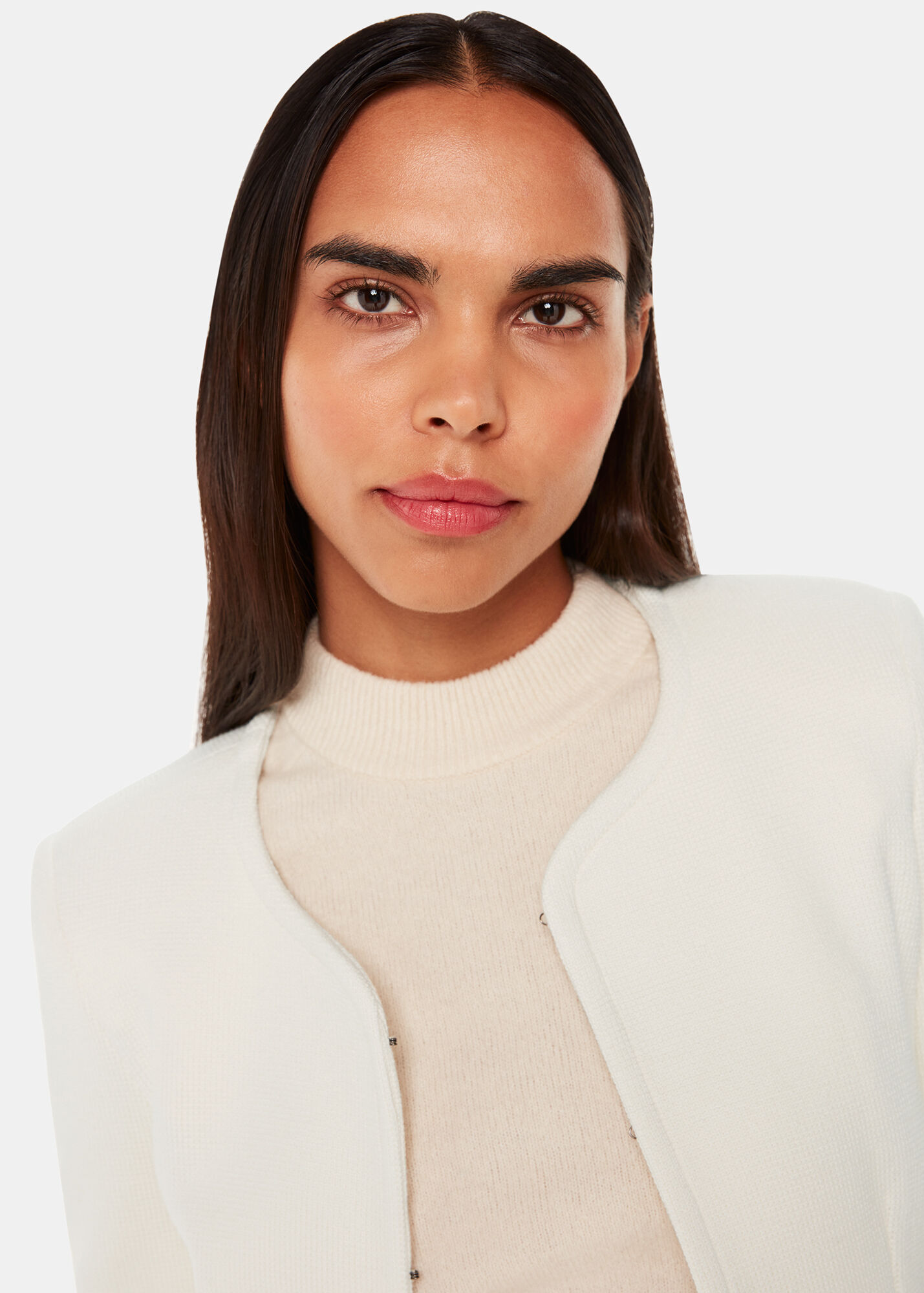 Ivory Collarless Cropped Jersey Jacket Whistles