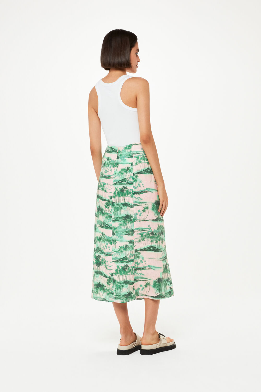Pink Waving Palms Button Skirt