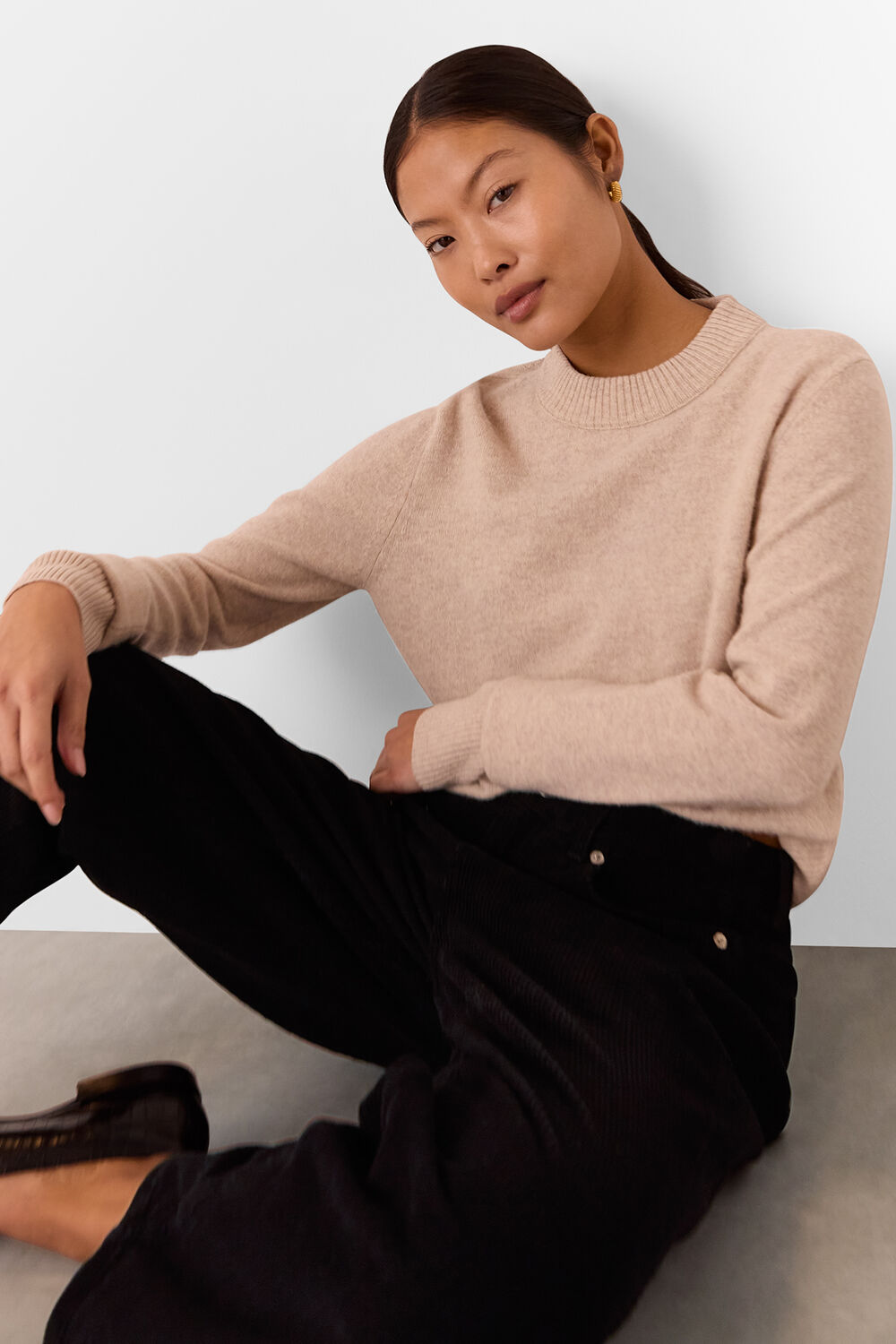 Petite High Waist Cord Barrel Jean