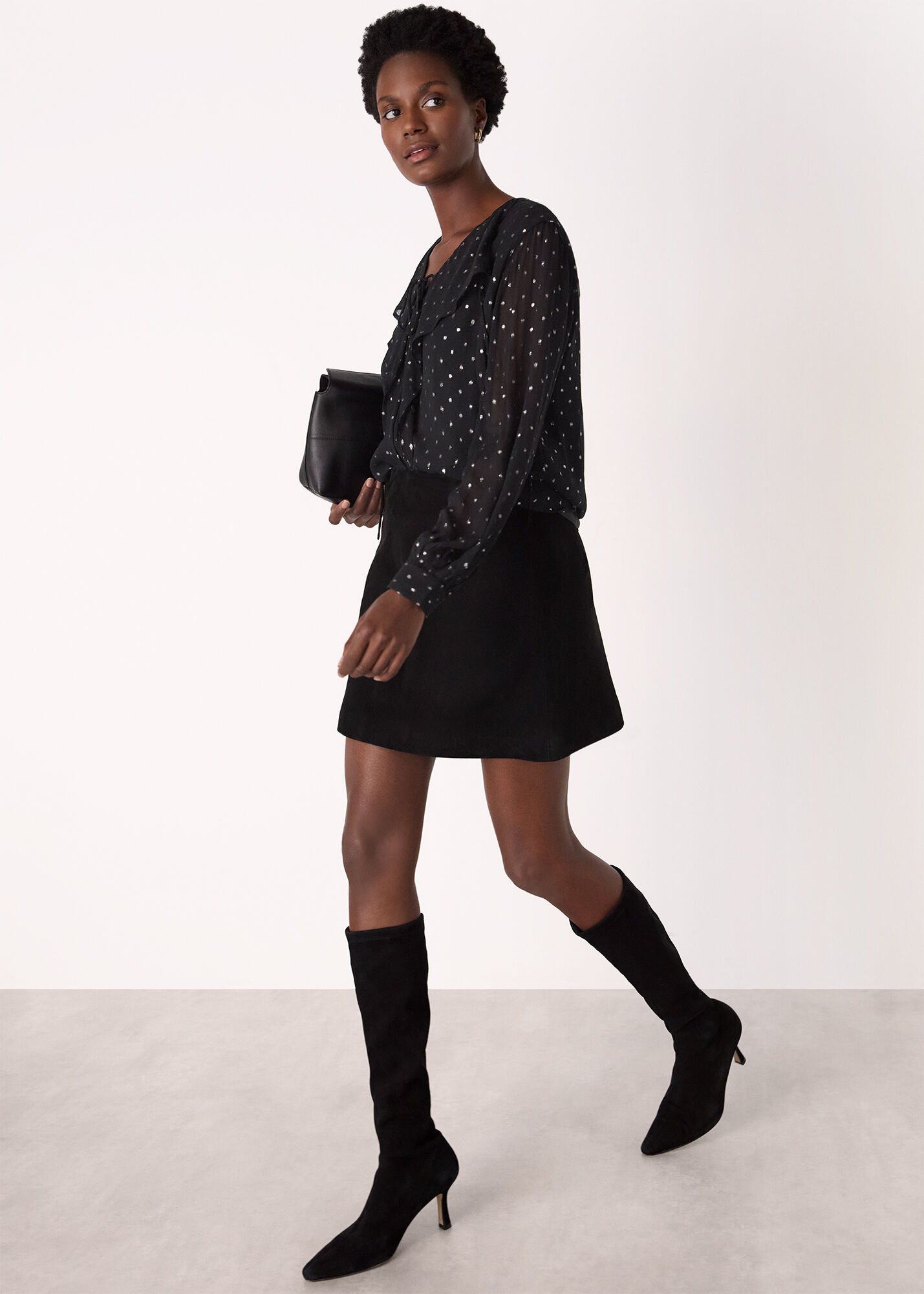 Black/Multi Metallic Dobby Frill Blouse | WHISTLES | Whistles UK |