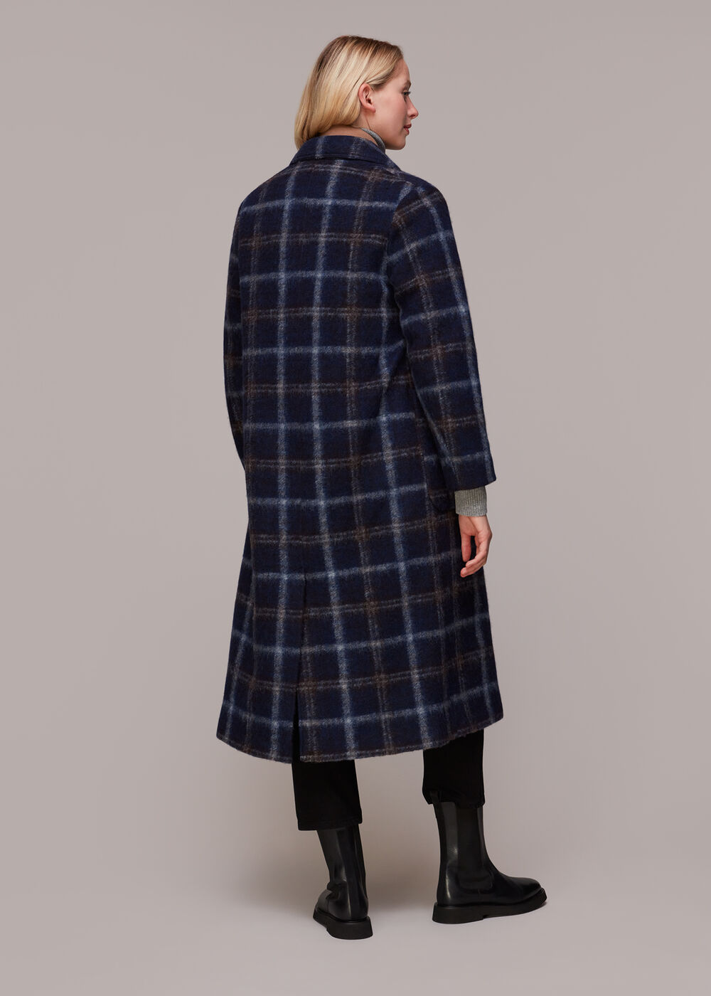 Wool Double Breast Check Coat