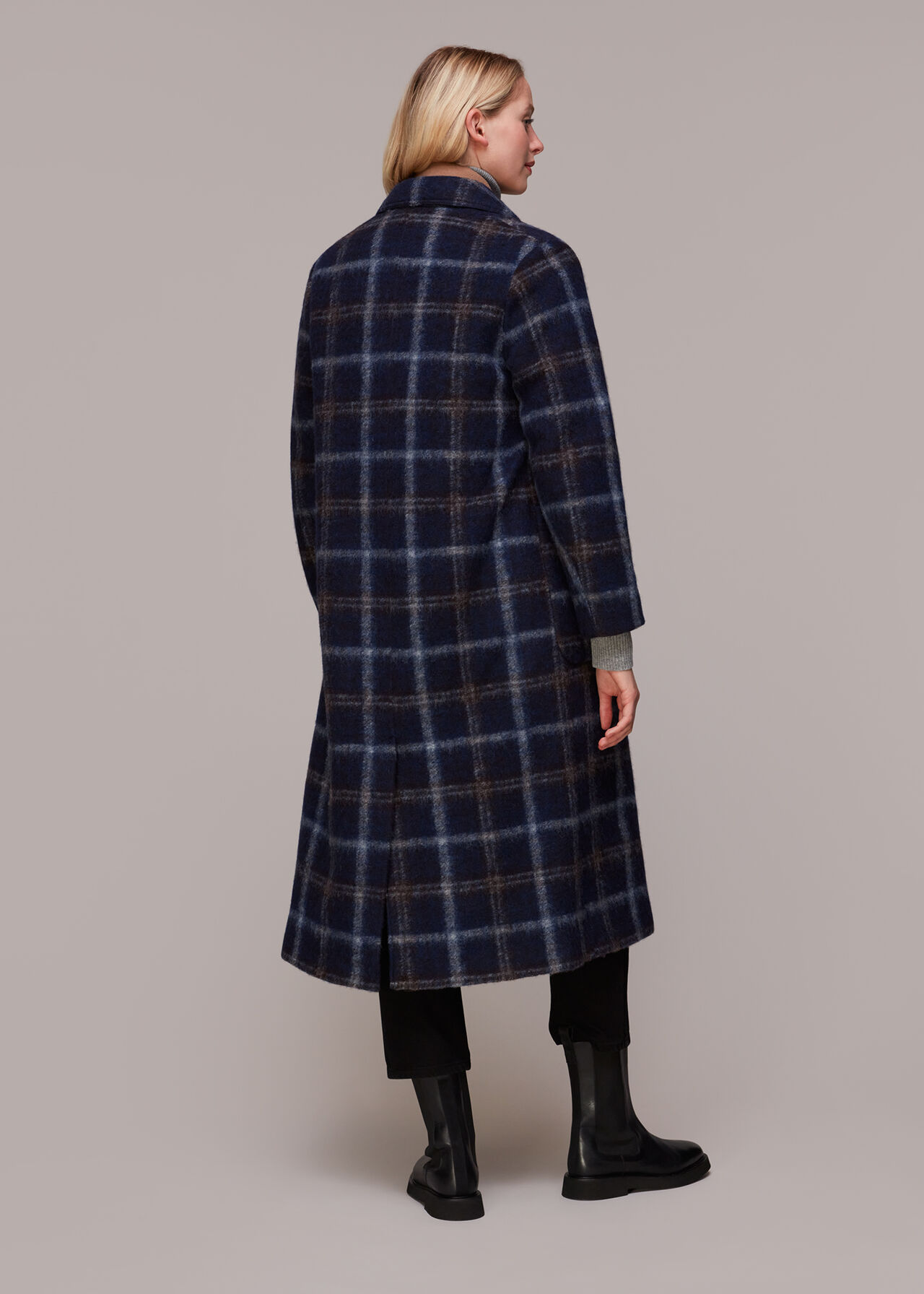 Wool Double Breast Check Coat
