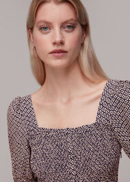 Clover Print Shirred Dress
