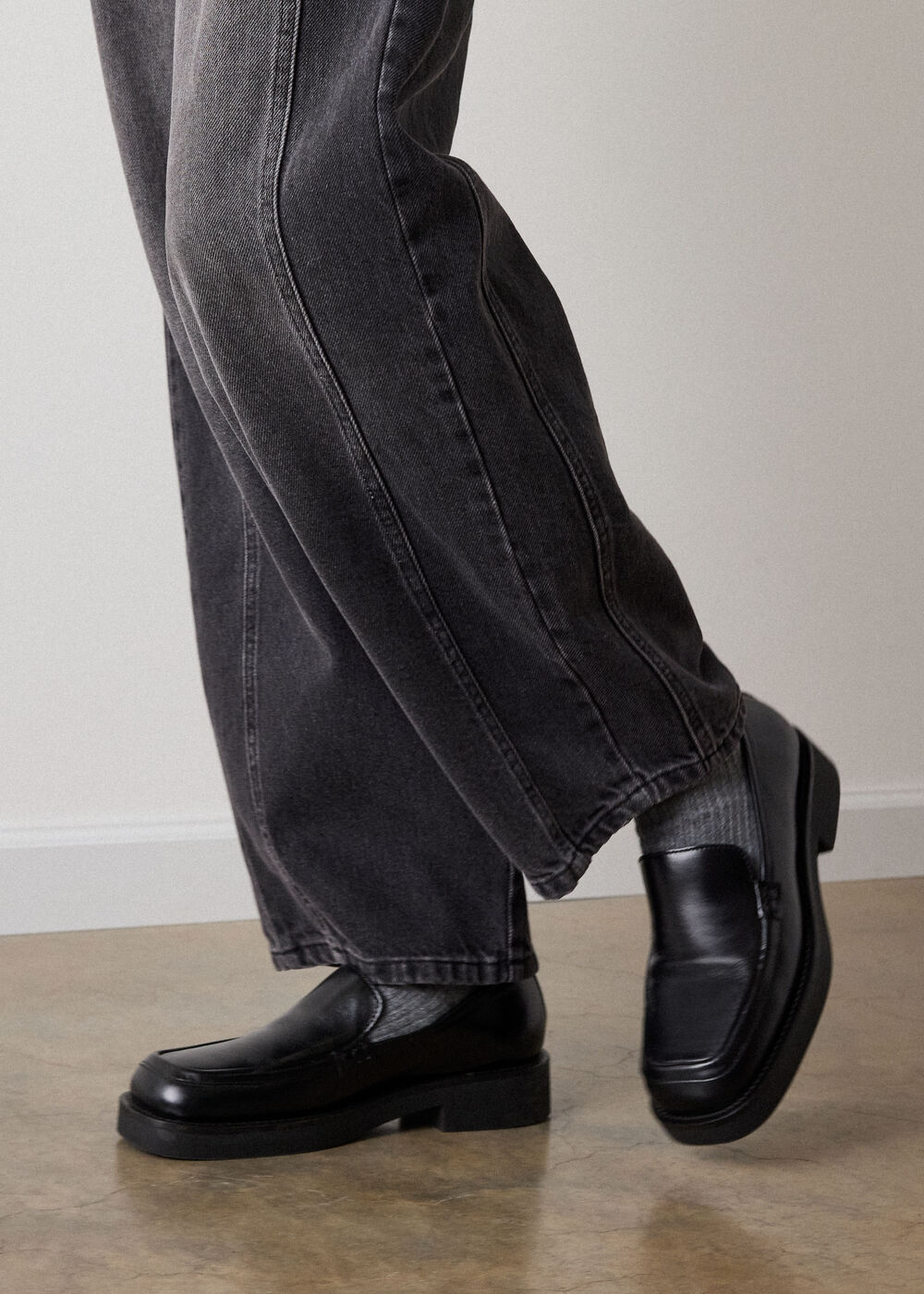 Black Square Toe Leather Loafer