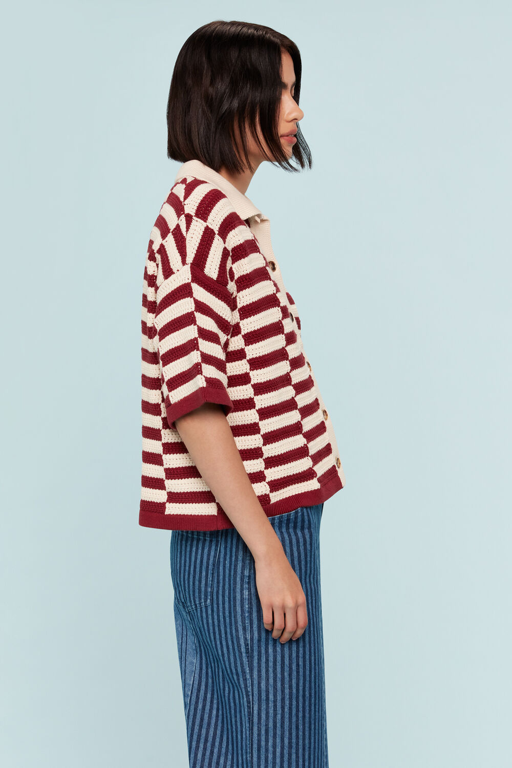 Crochet Stepped Stripe Shirt