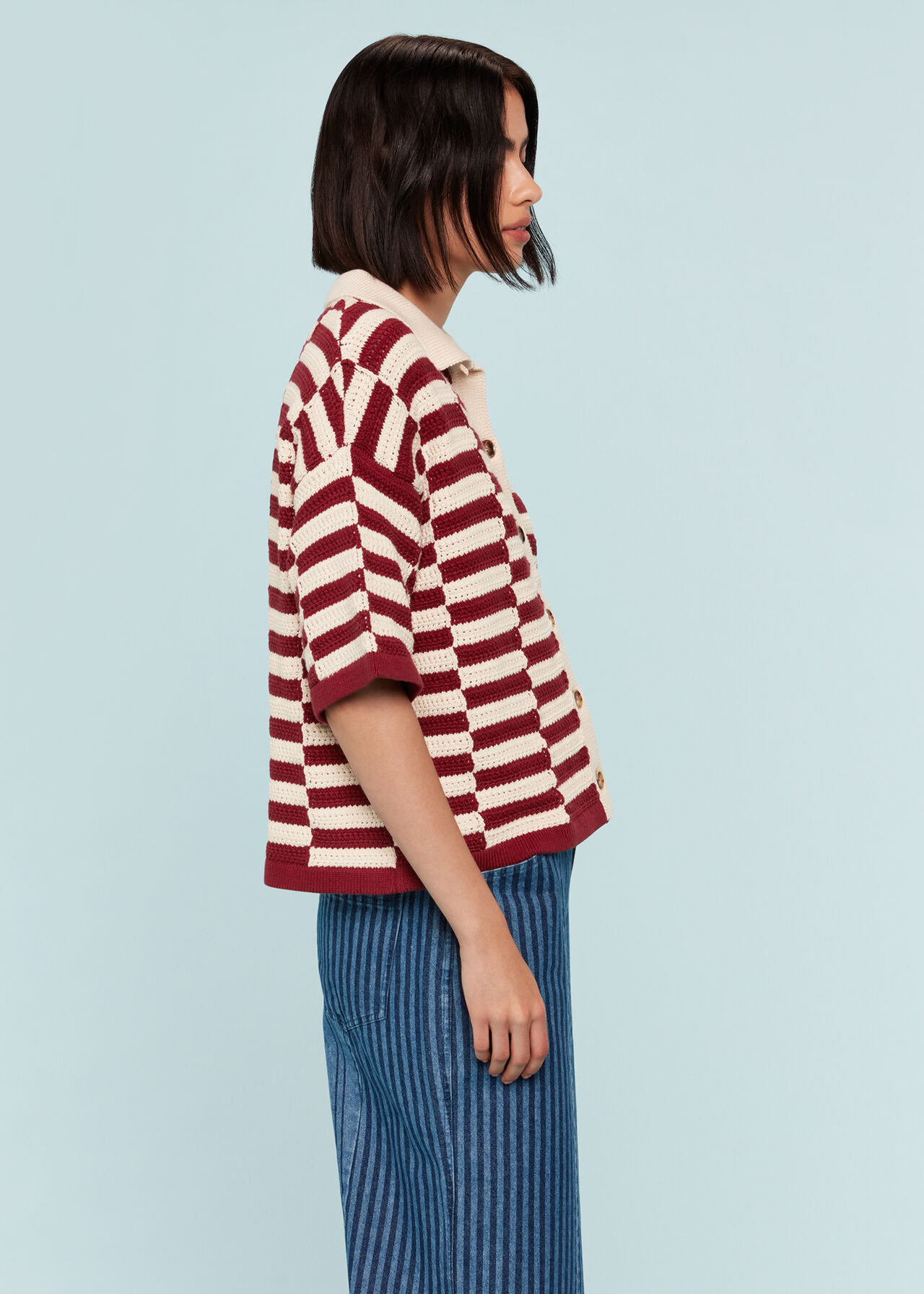 Crochet Stepped Stripe Shirt