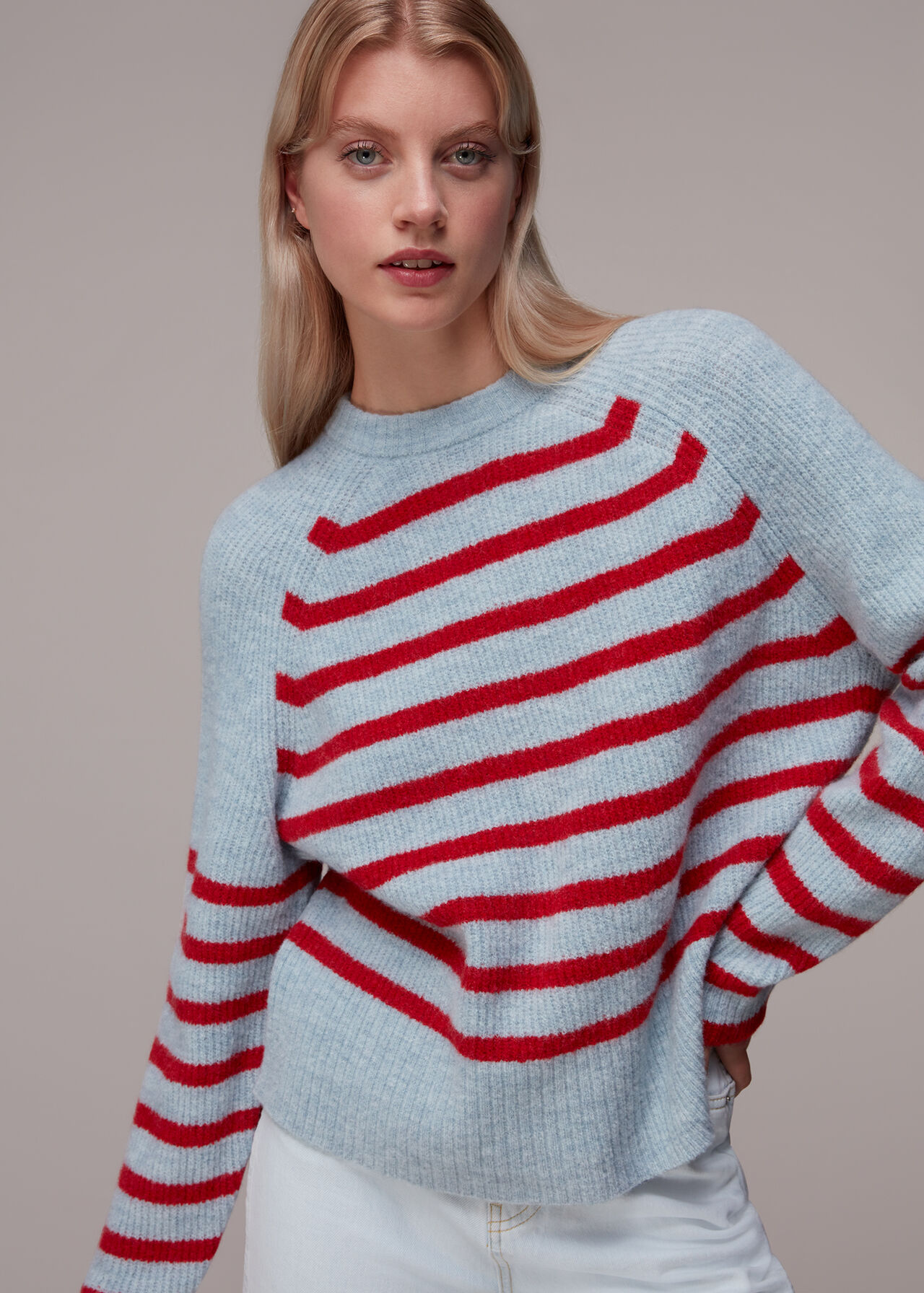 Blue/Multi Eden Stripe Ribbed Jumper | WHISTLES