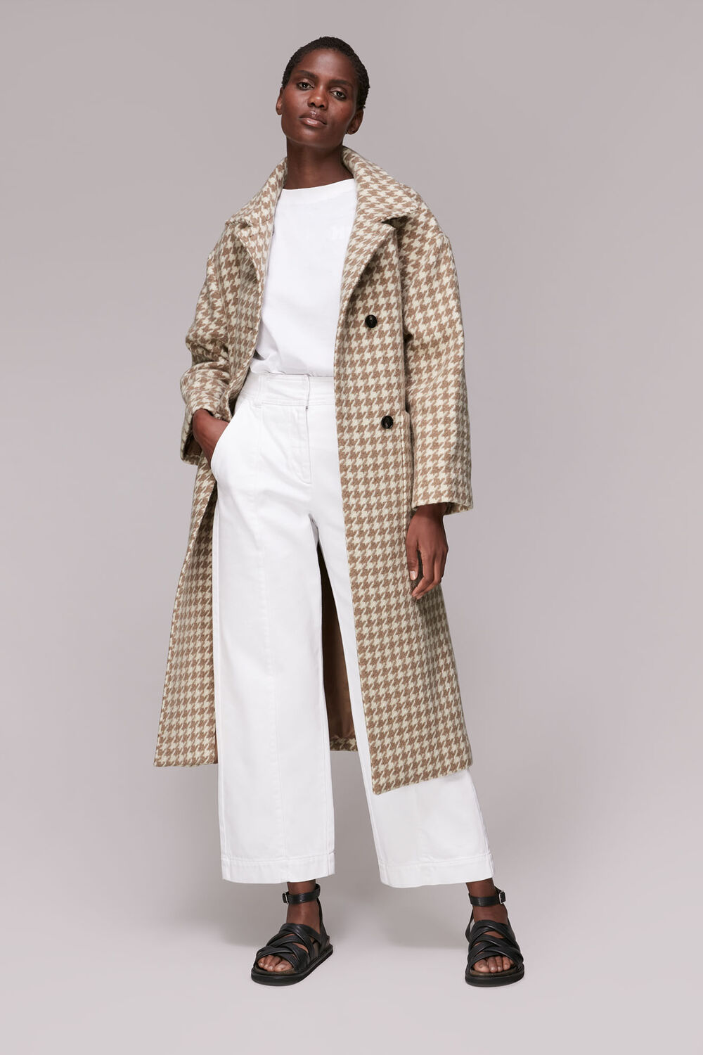 Dogstooth Funnel Neck Coat