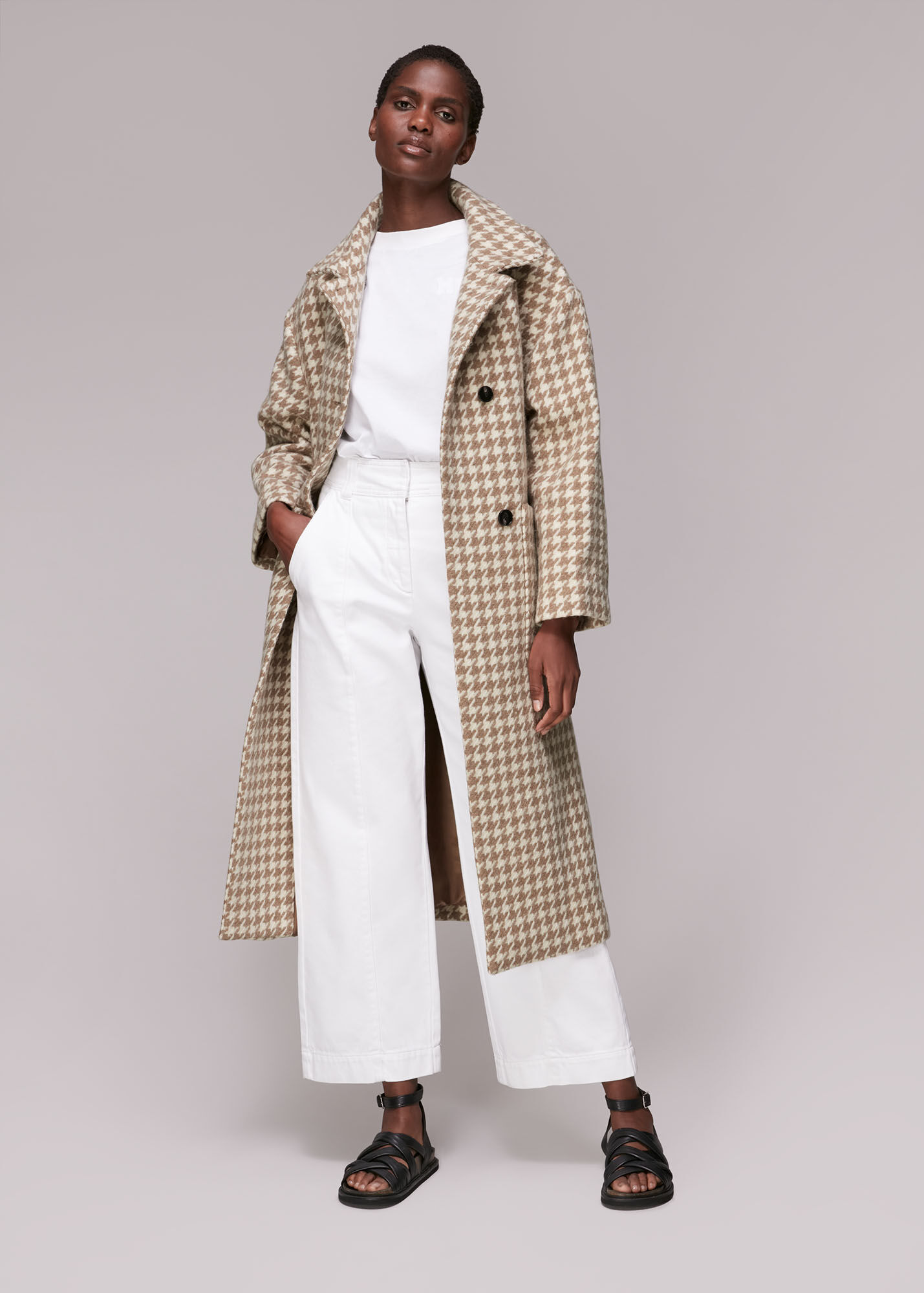 Multicolour Dogstooth Funnel Neck Coat WHISTLES