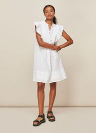 Pintuck Frill Cotton Dress