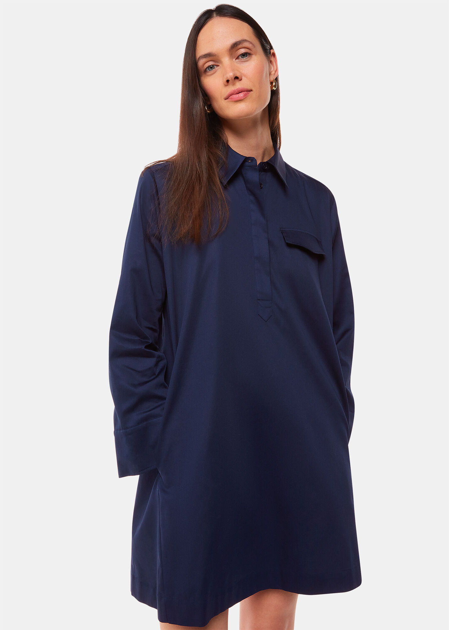 Navy cotton shirt dress clearance