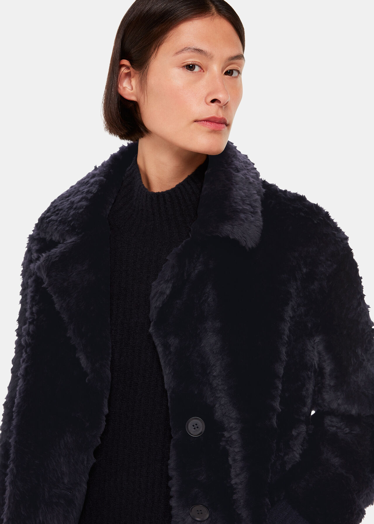 Navy Camille Shearling Coat | WHISTLES