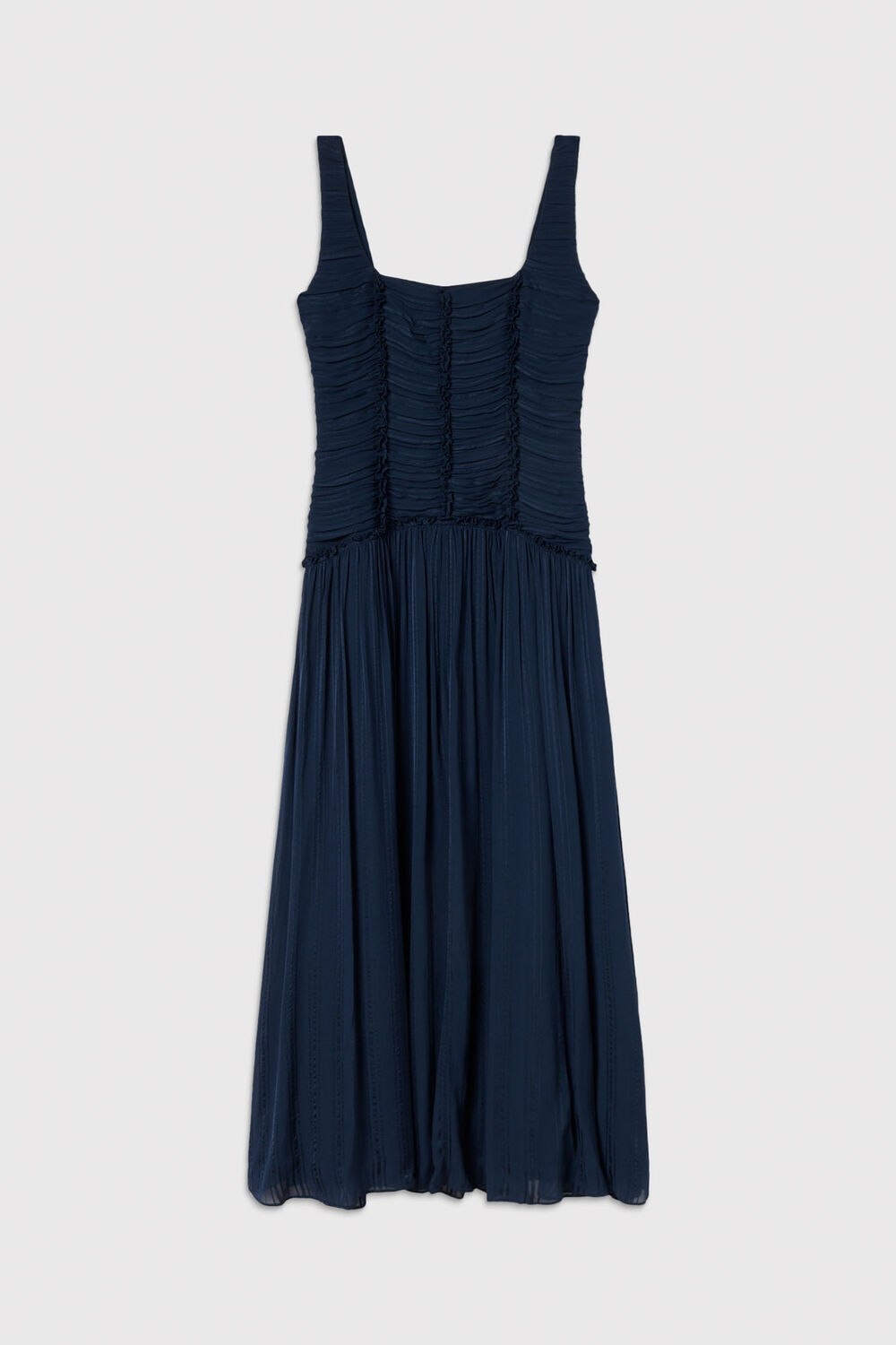 Navy Shirred Bodice Dress