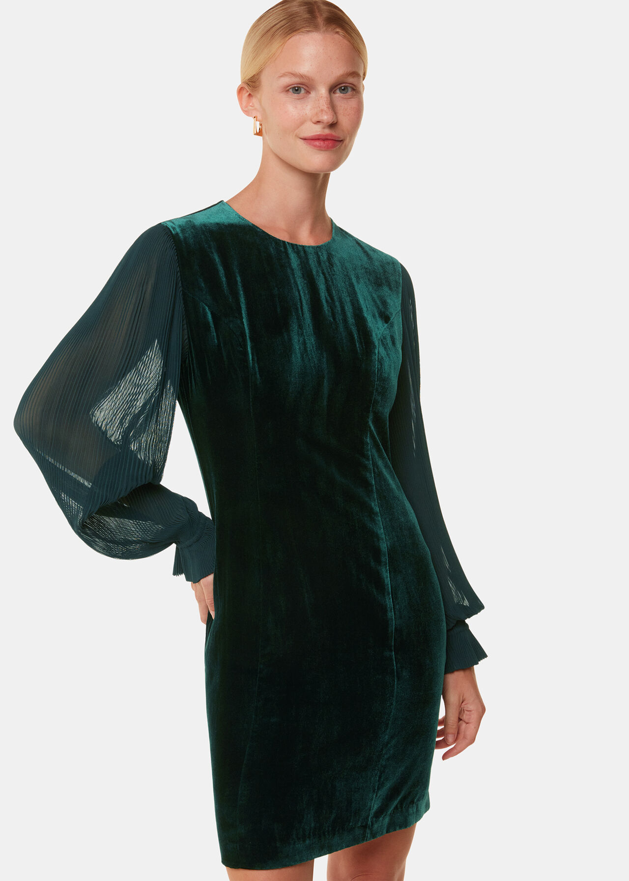 Velvet Pleated Sleeve Dress