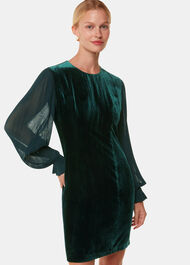 Velvet Pleated Sleeve Dress