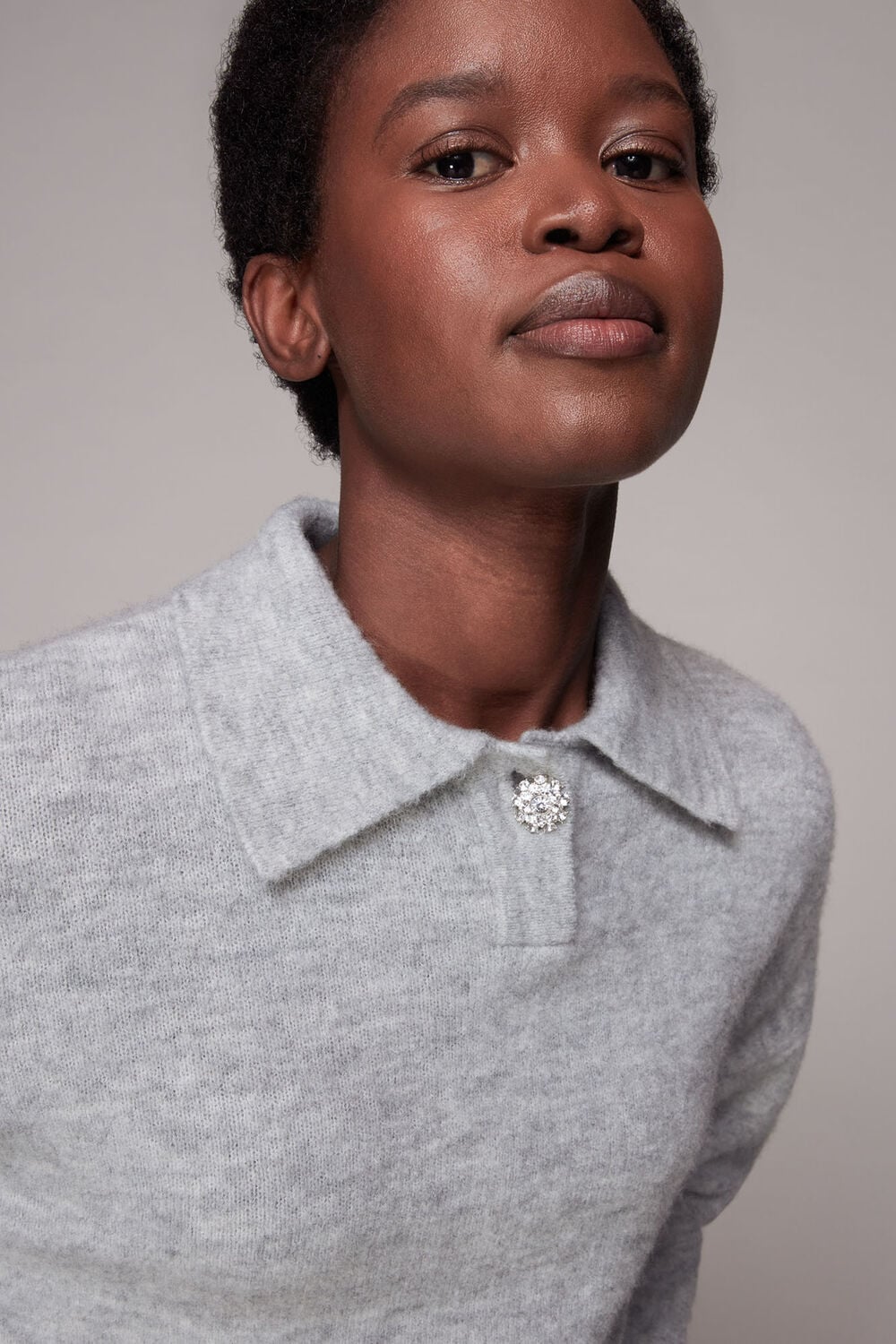 Jewel Button Collar Sweater